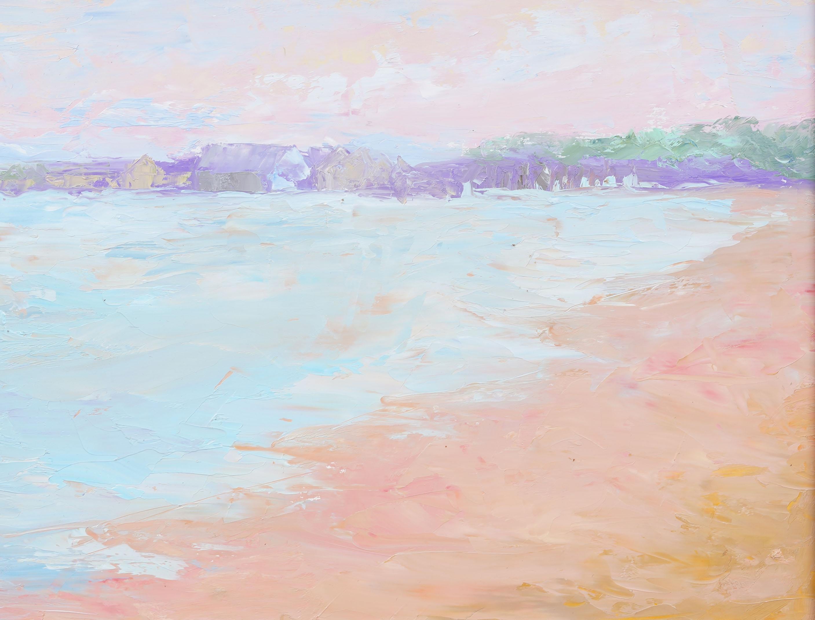 Peinture à l'huile originale encadrée : Scène de plage abstraite moderniste américaine ancienne - Gris Landscape Painting par Unknown