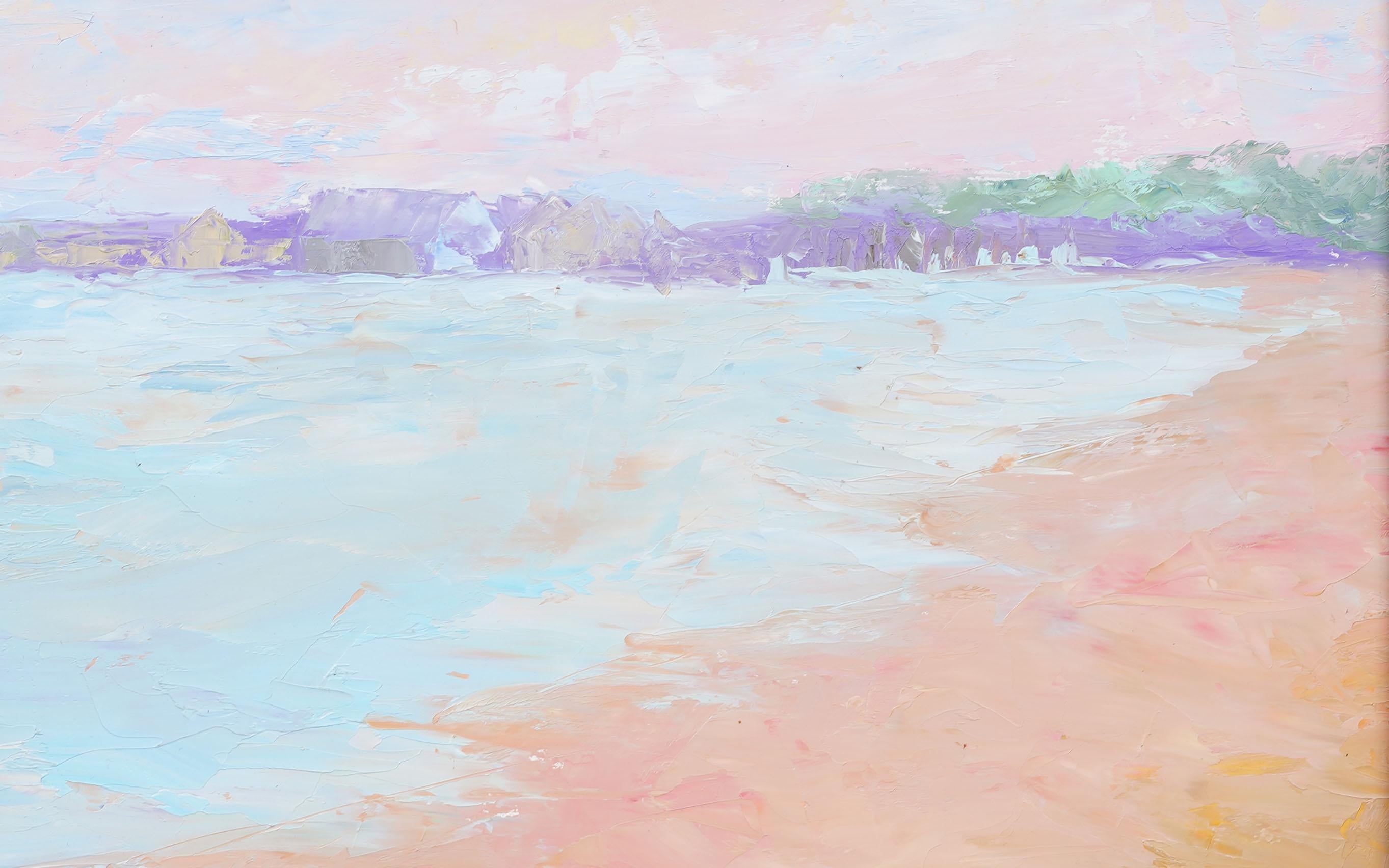 Ancienne peinture à l'huile moderniste américaine représentant une scène de plage. Huile sur planche. Encadré. Dimensions : 14 par 17 pouces sur l'ensemble, et 11 par 14 pour la peinture seule.  En excellent état d'origine. Joliment encadrée dans un