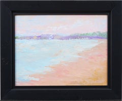 Peinture à l'huile originale encadrée : Scène de plage abstraite moderniste américaine ancienne