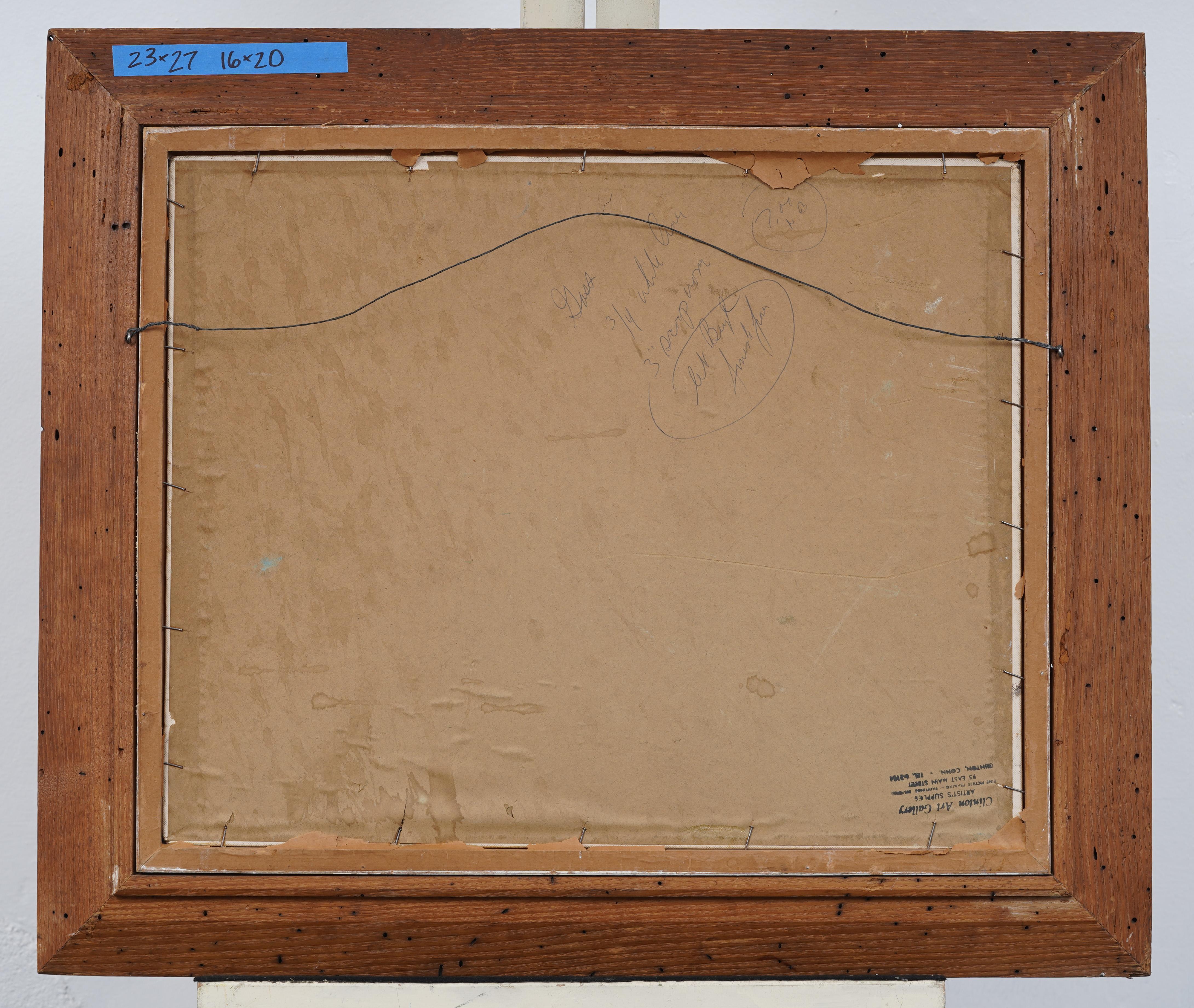 Pintura al óleo Modernista Americana Antigua Abstracta Vista bulliciosa del puerto Paisaje marino en venta 2