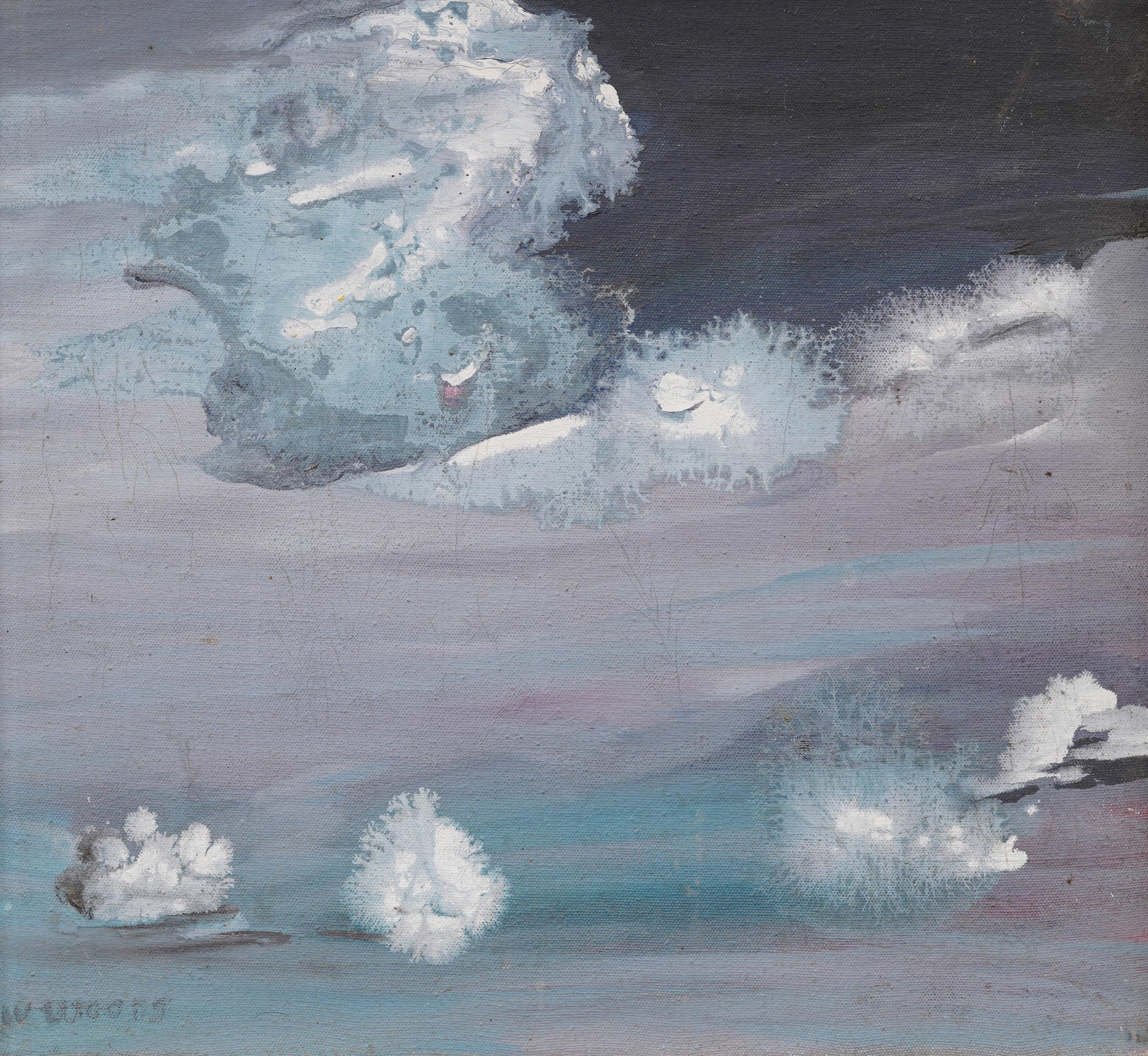 Ancienne peinture à l'huile américaine moderniste abstraite encadrée et signée - Gris Abstract Painting par Unknown