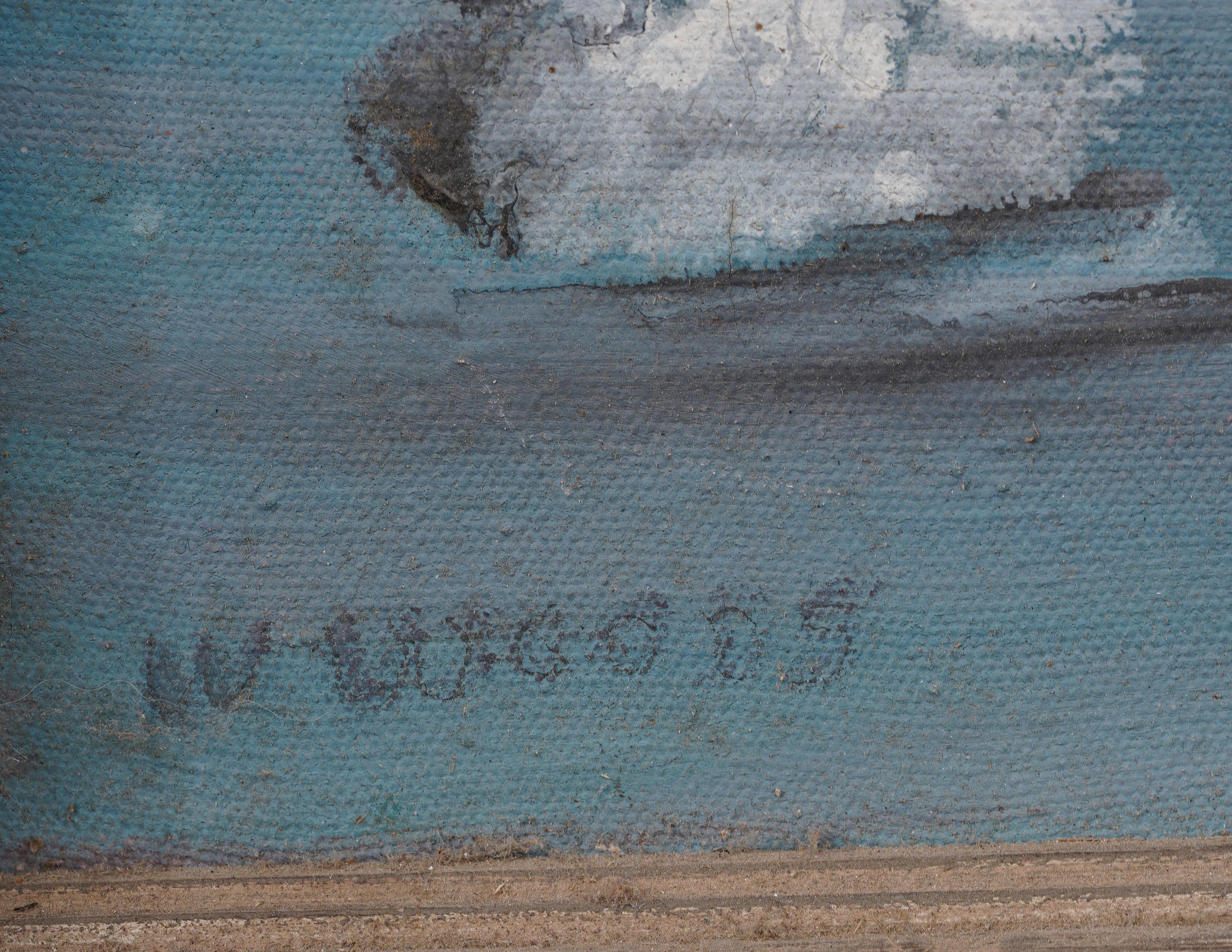 Ancienne peinture à l'huile américaine moderniste abstraite encadrée et signée en vente 1