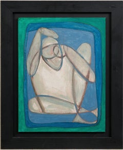 Antico ritratto cubista astratto modernista americano, dipinto ad olio con cornice