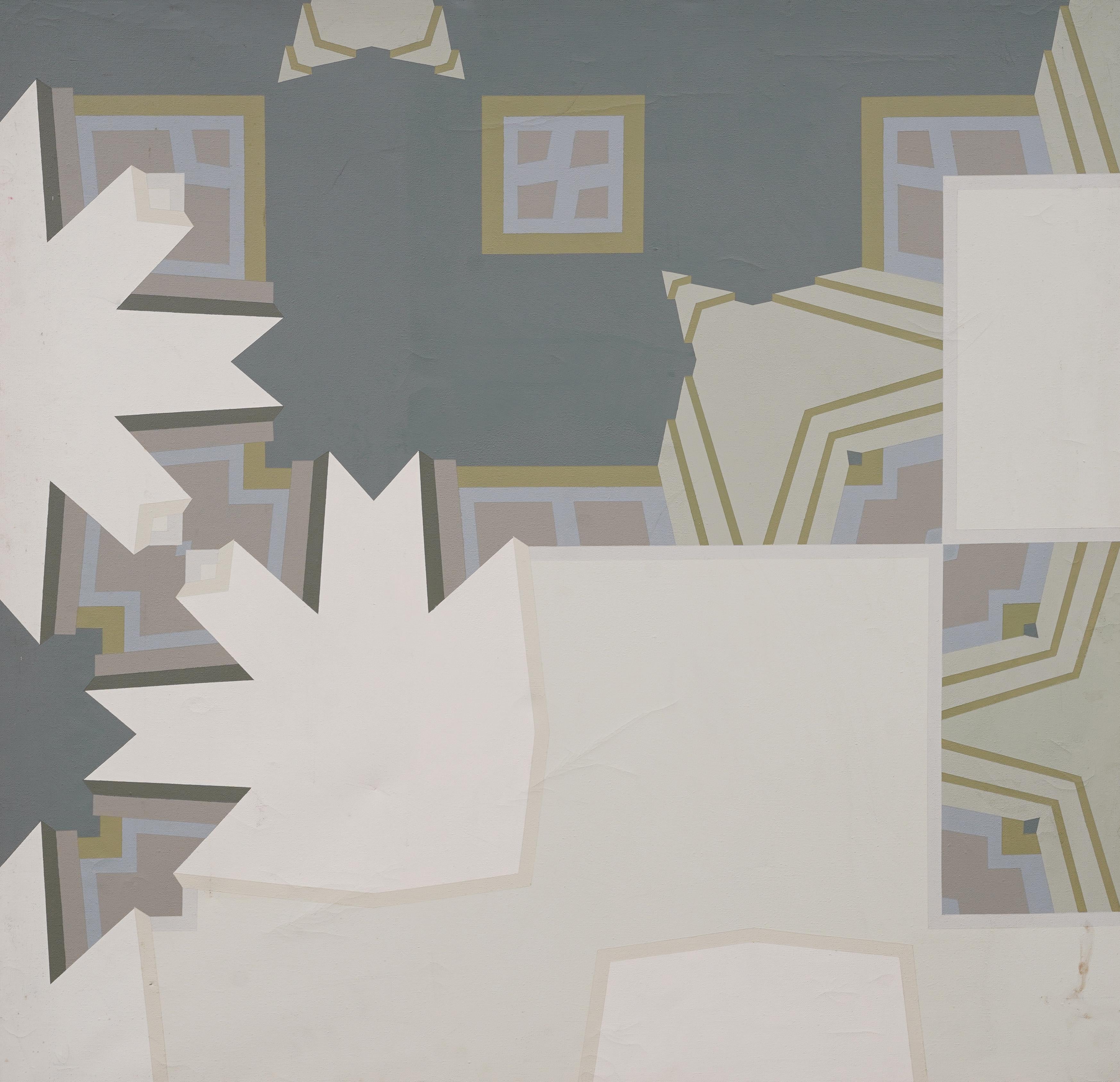 Antique American Modernist Abstract Expressionist Framed Geometric Oil Painting - Gray Abstract Painting by Unknown