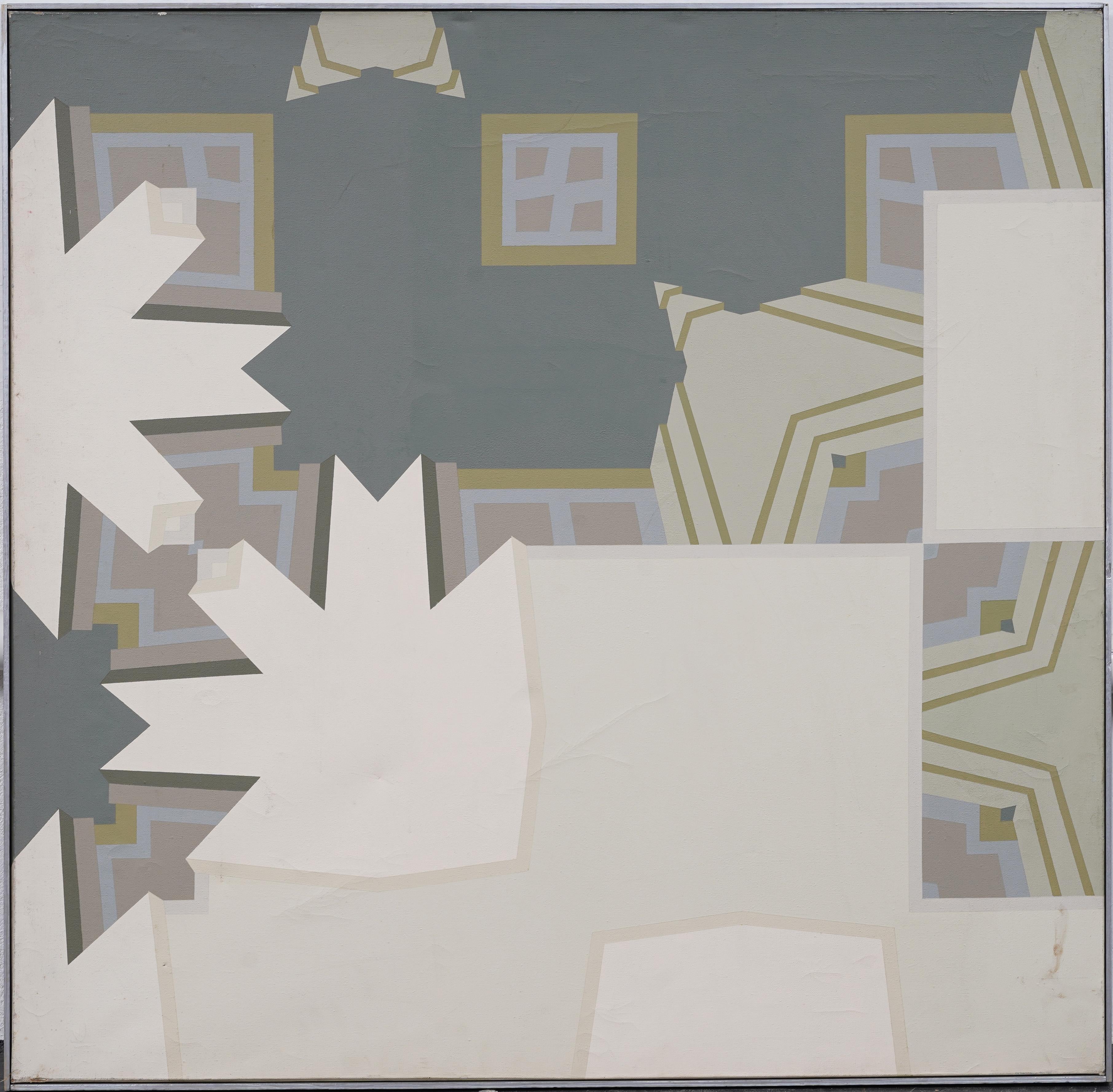 Unknown Abstract Painting - Antique American Modernist Abstract Expressionist Framed Geometric Oil Painting