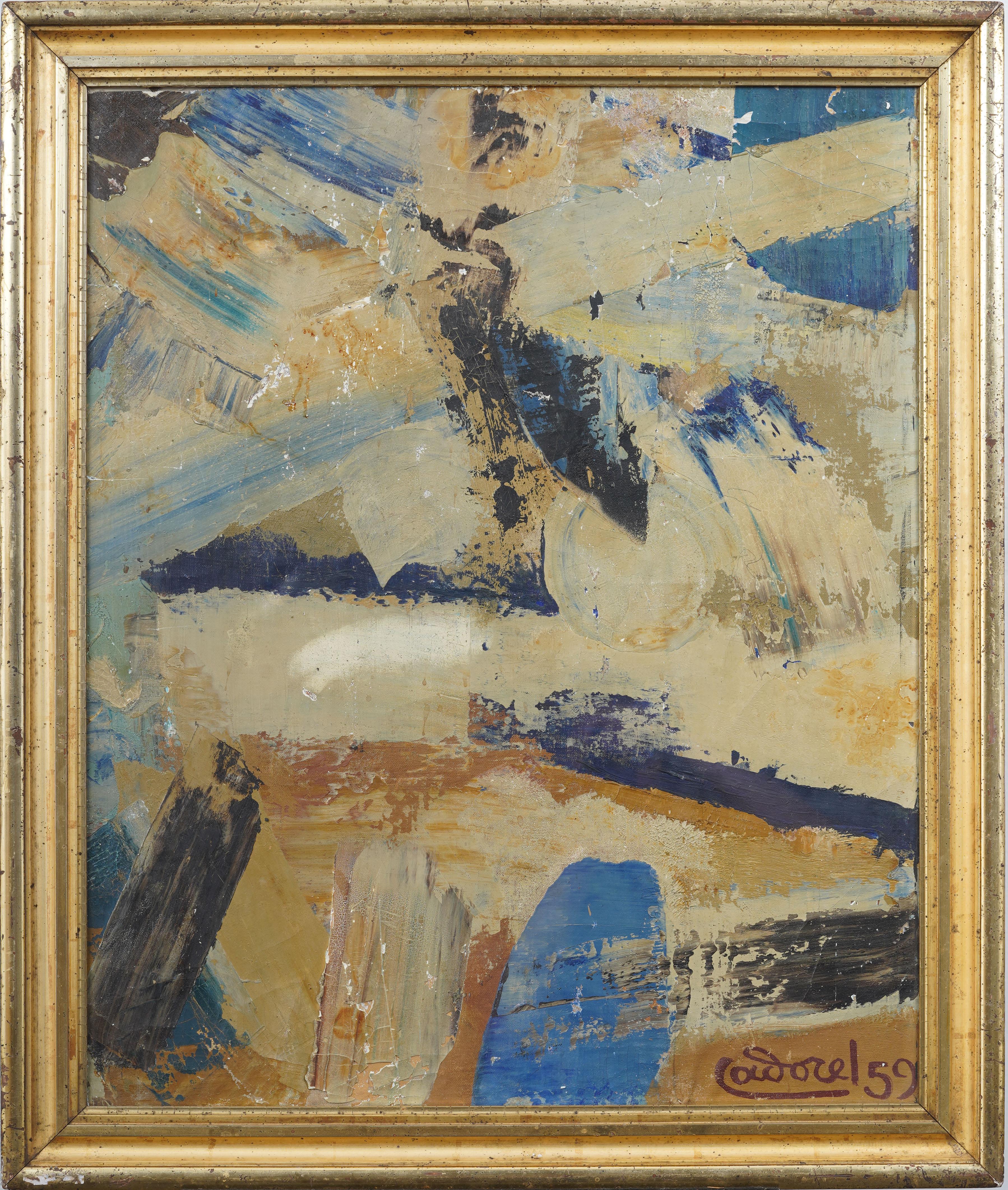 Antiguo cuadro al óleo original enmarcado Expresionismo Abstracto Modernista Americano - Painting de Unknown