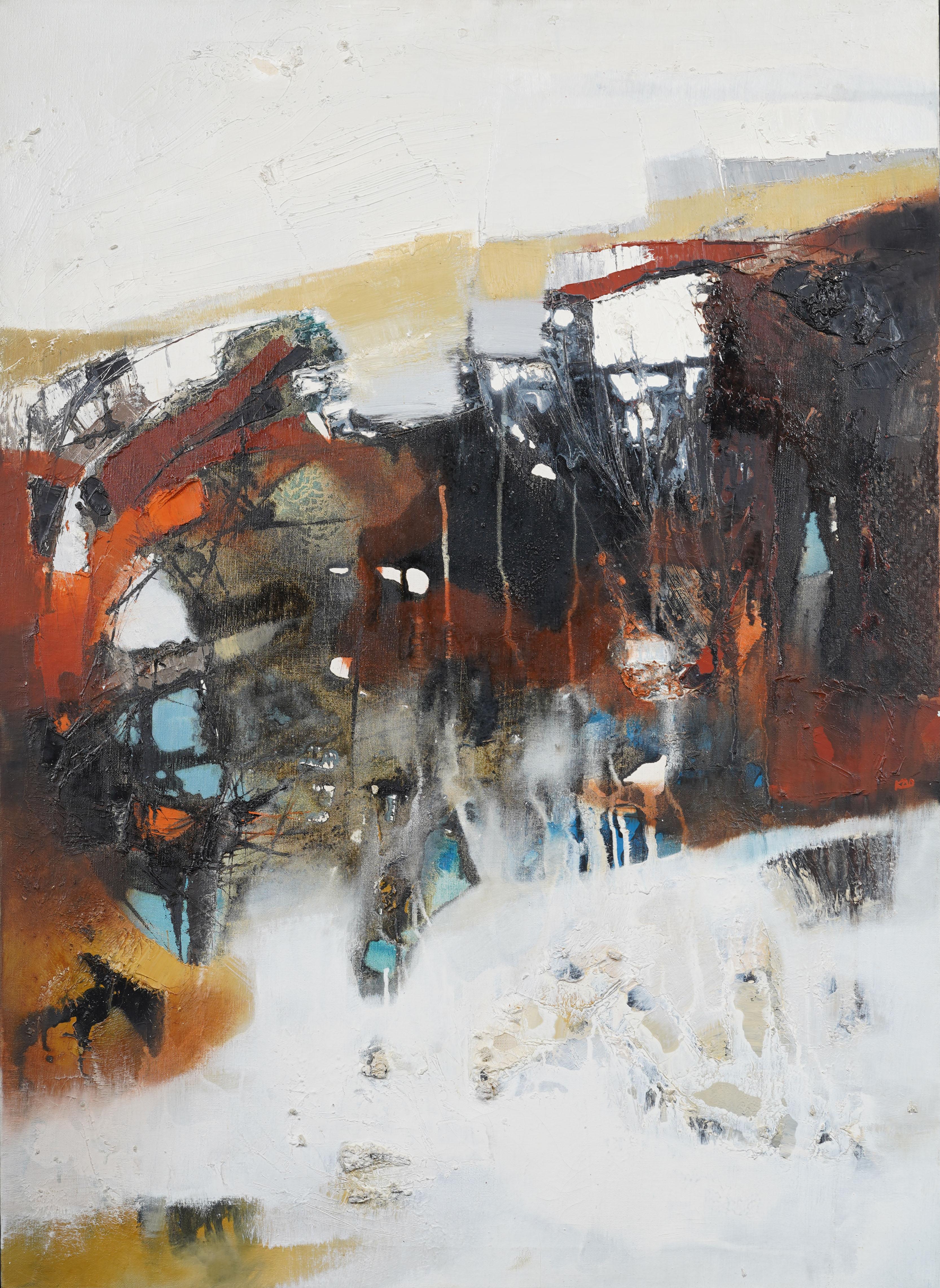 Peinture à l'huile originale encadrée, moderniste et expressionniste abstraite américaine ancienne - Expressionnisme abstrait Painting par Unknown