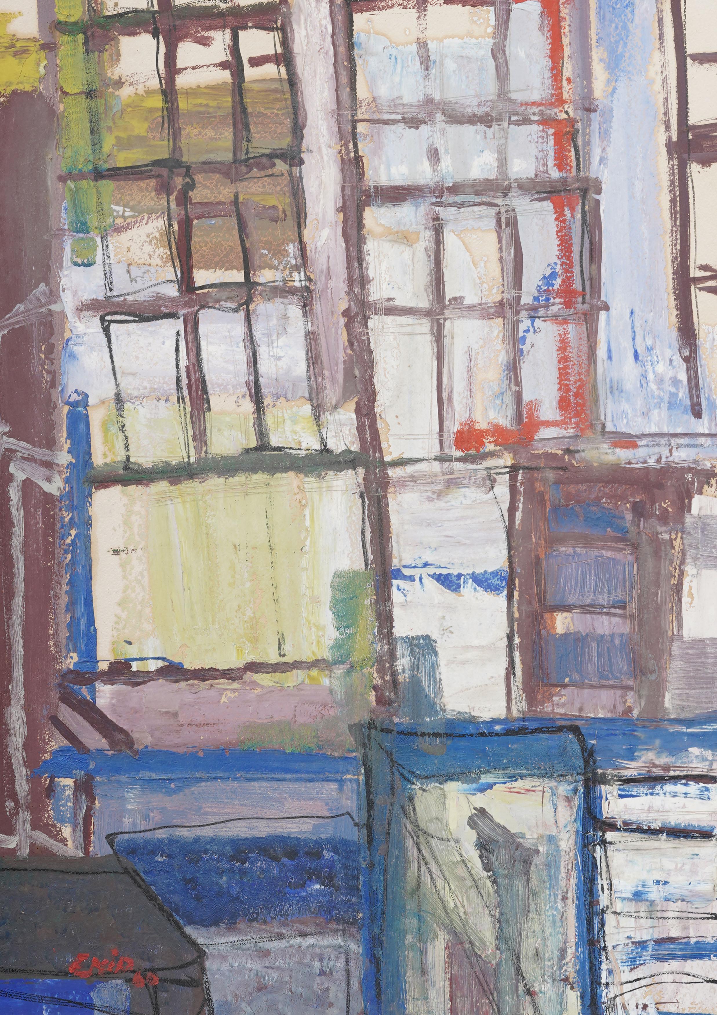 Antico dipinto ad olio originale modernista americano espressionista astratto incorniciato - Abstract Painting Beige di Unknown