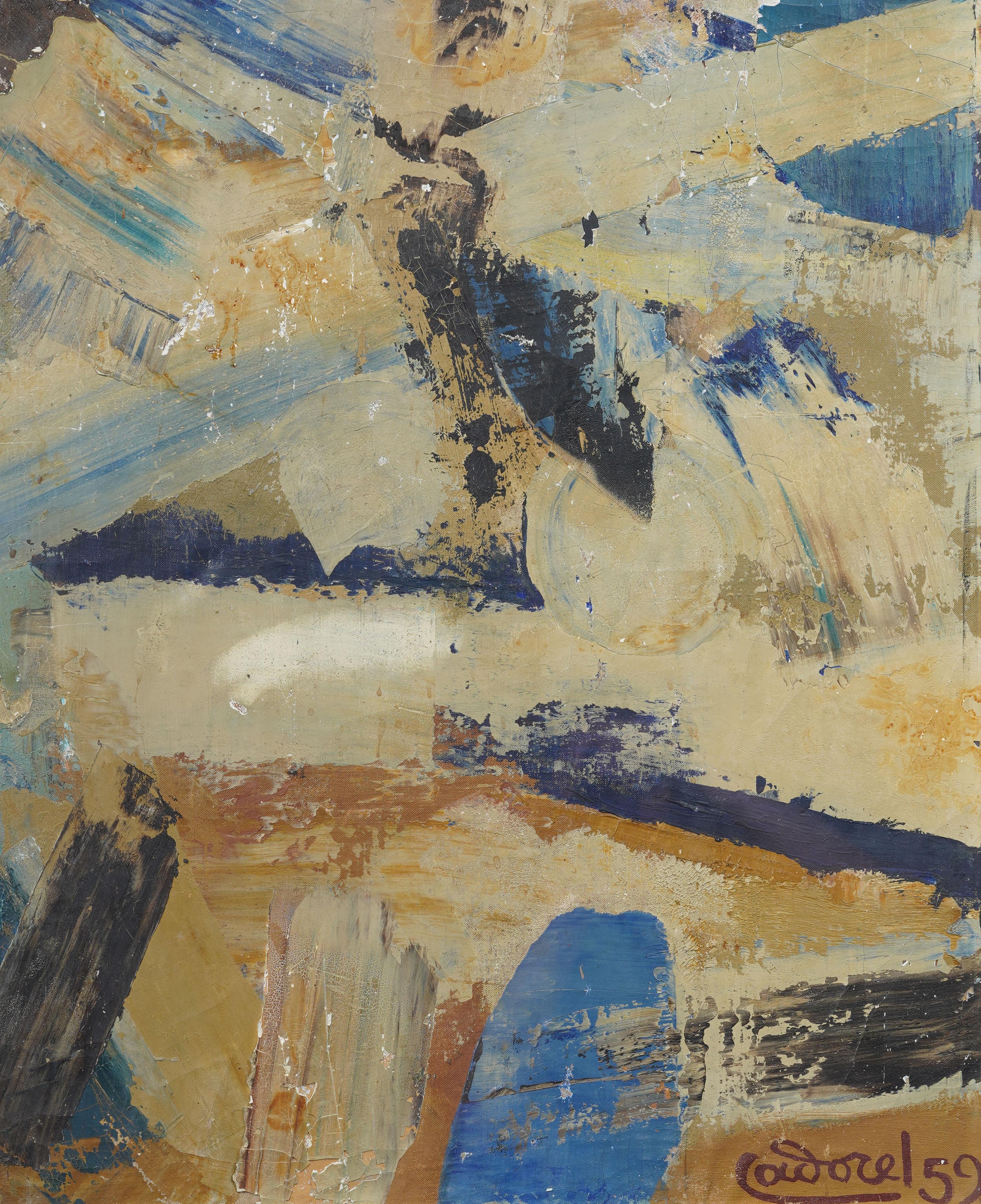 Antiguo cuadro al óleo original enmarcado Expresionismo Abstracto Modernista Americano - Abstract Painting Marrón de Unknown