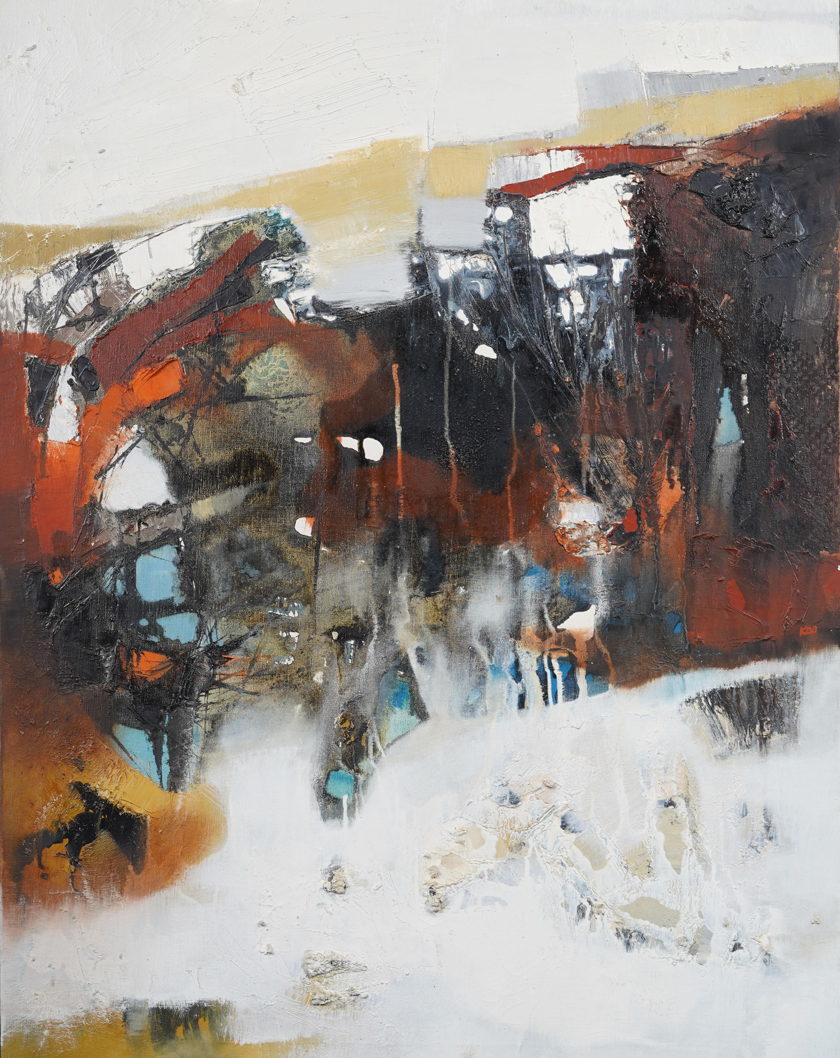 Peinture à l'huile originale encadrée, moderniste et expressionniste abstraite américaine ancienne - Gris Abstract Painting par Unknown
