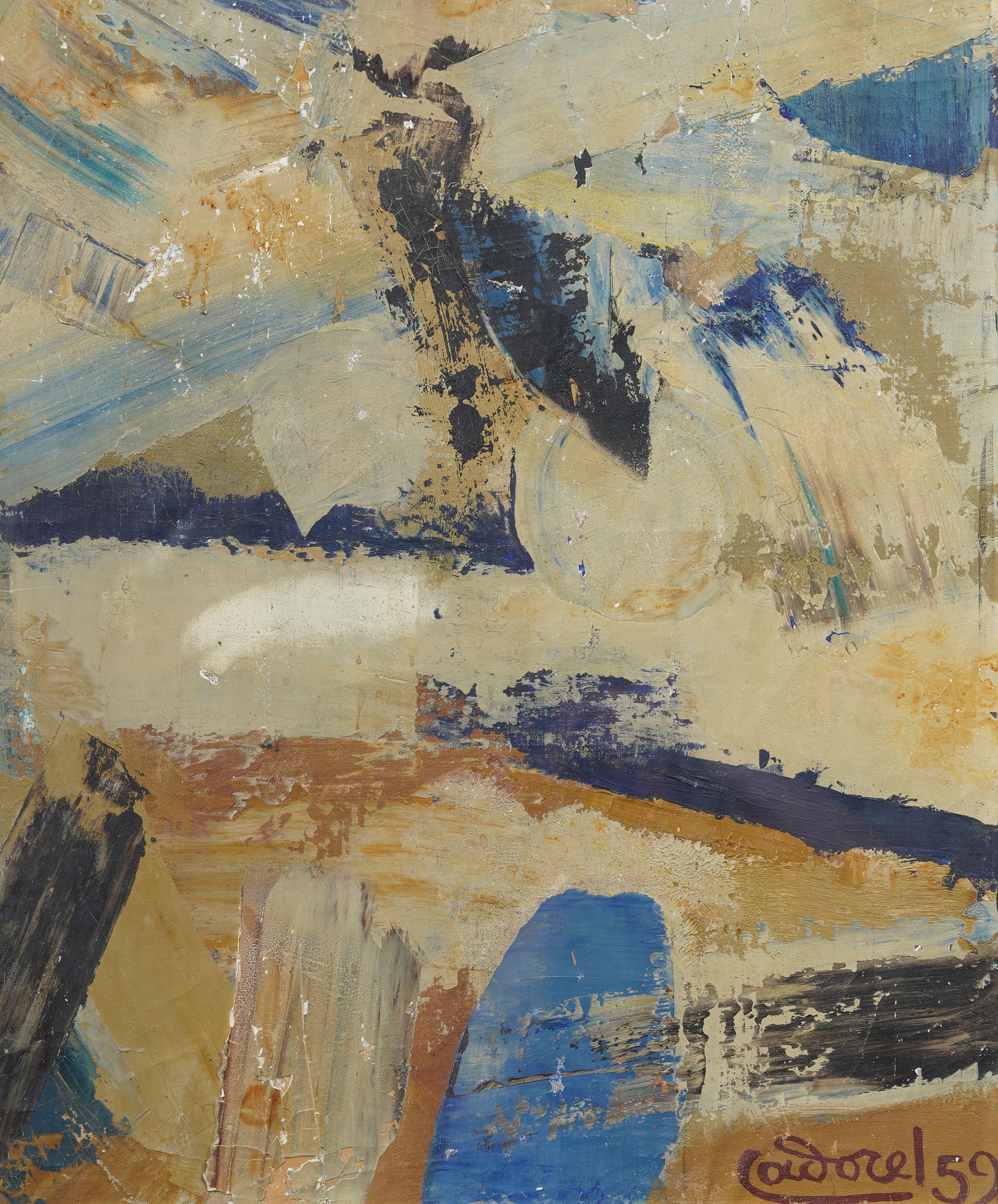 Antiguo óleo expresionista abstracto estadounidense. Óleo sobre tabla. Enmarcado. Firmado.  Mide 35 por 29 pulgadas en total, y 25 por 30,5 pintando solo.  En excelente estado original. Bellamente enmarcado en un  molduras de madera dorada. 
