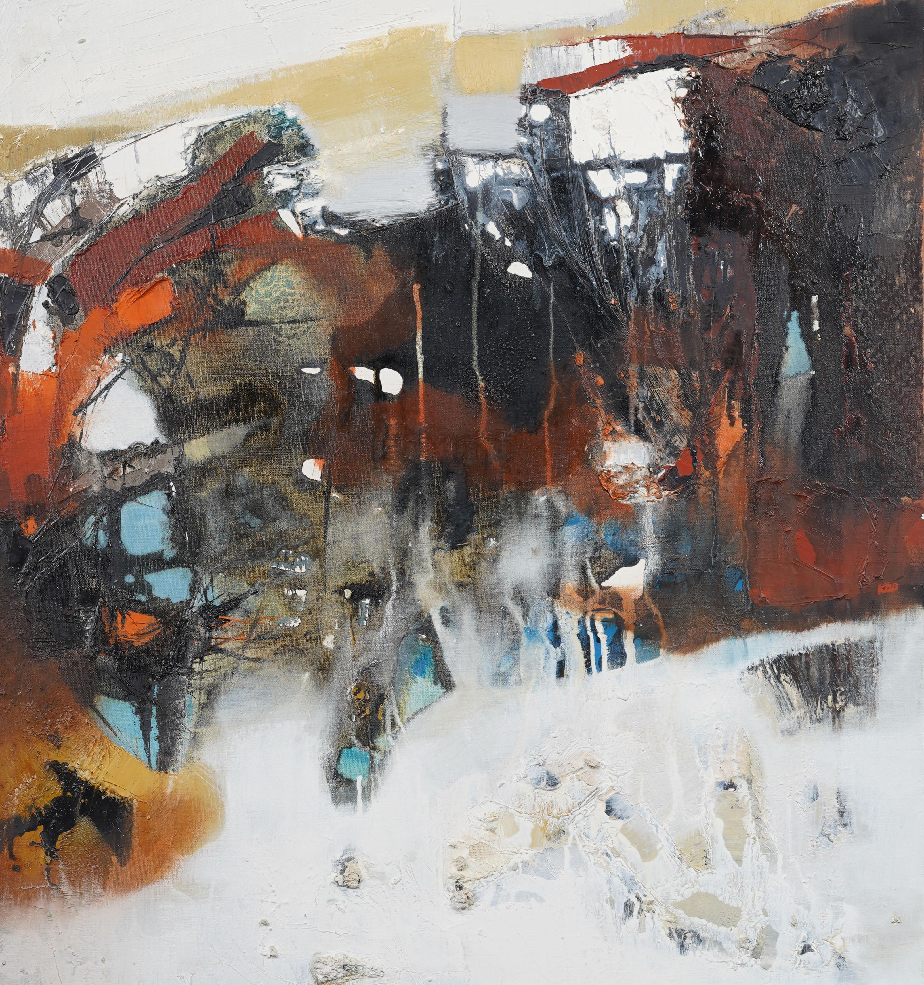 Peinture à l'huile originale encadrée, moderniste et expressionniste abstraite américaine ancienne en vente 1