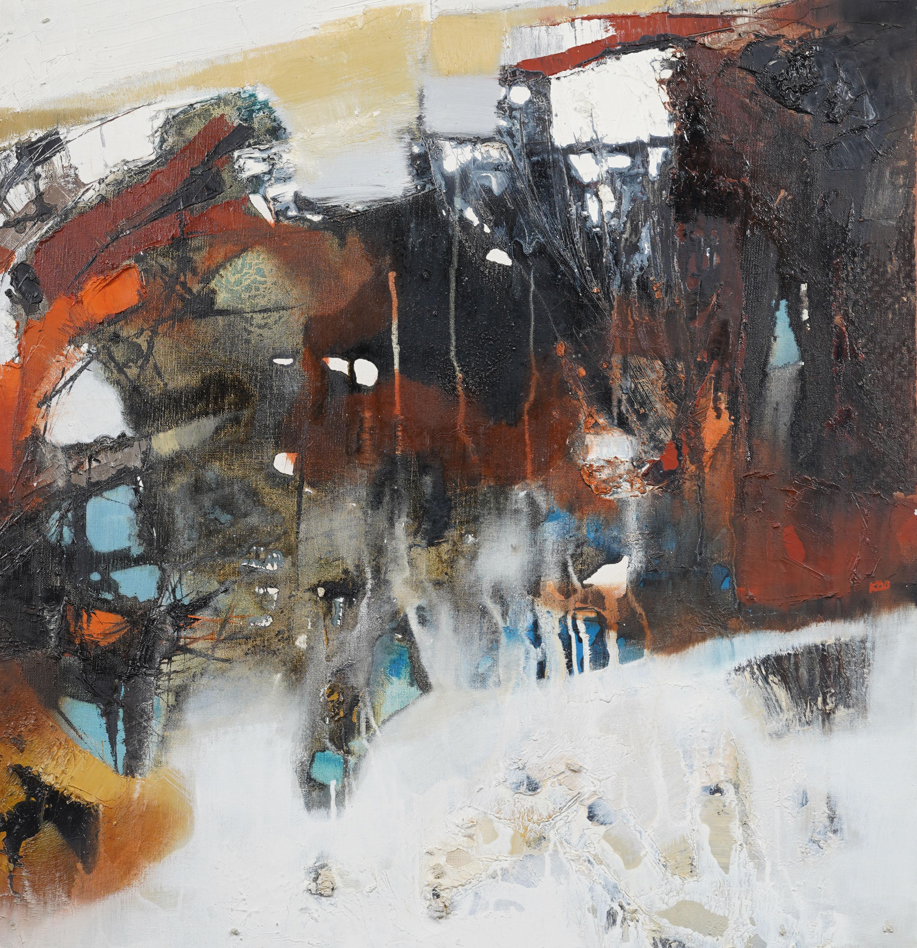 Peinture à l'huile originale encadrée, moderniste et expressionniste abstraite américaine ancienne en vente 2