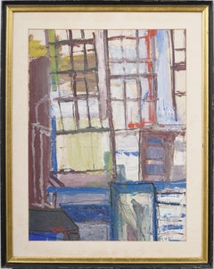 Antiguo cuadro al óleo original enmarcado Expresionismo Abstracto Modernista Americano