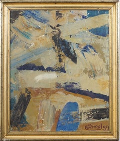 Antiguo cuadro al óleo original enmarcado Expresionismo Abstracto Modernista Americano