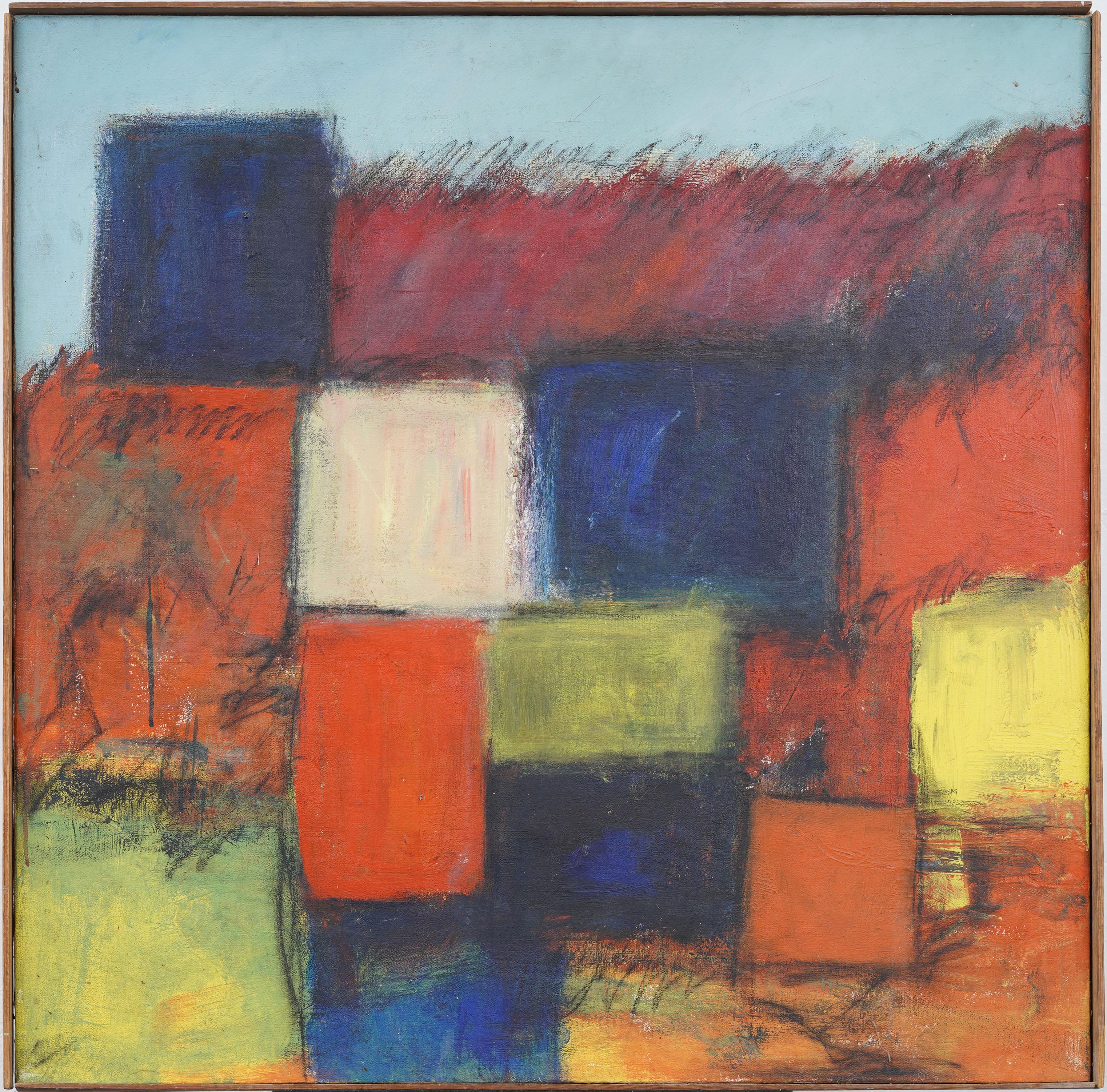 Abstract Painting de Unknown - Antiguo cuadro al óleo original enmarcado Expresionismo Abstracto Modernista Americano