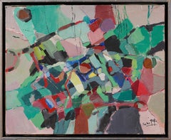 Antiguo cuadro al óleo del expresionismo abstracto modernista americano enmarcado y firmado