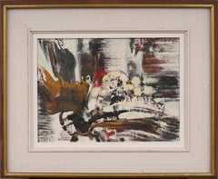 Ancienne peinture à l'huile expressionniste abstraite américaine et moderniste encadrée