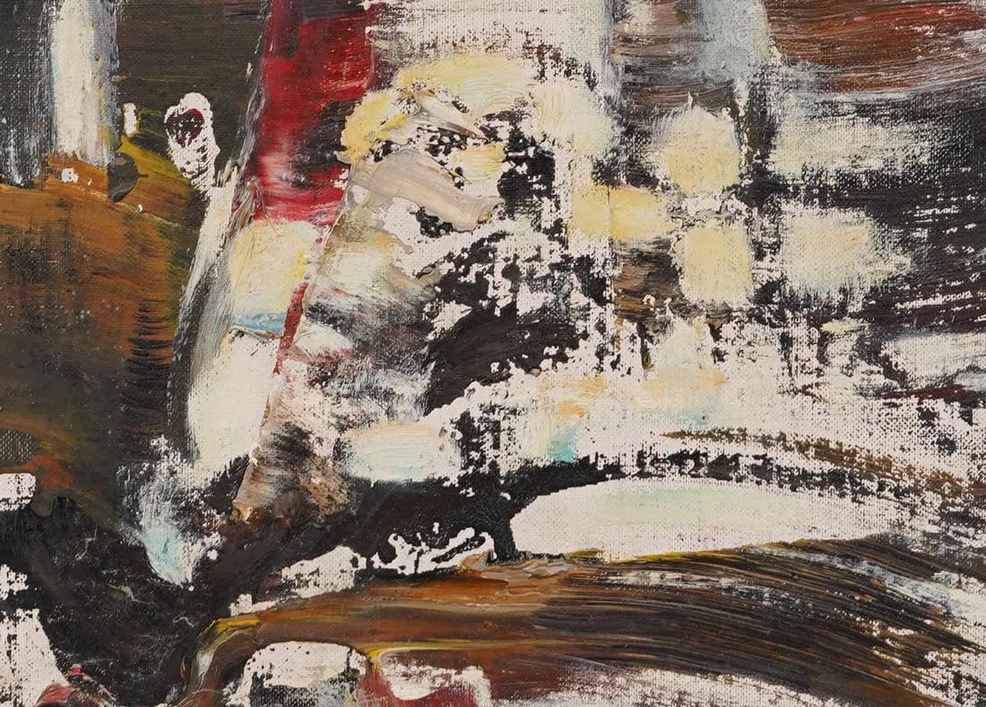 Antico dipinto ad olio d'epoca modernista americano espressionista astratto con cornice - Abstract Painting Beige di Unknown