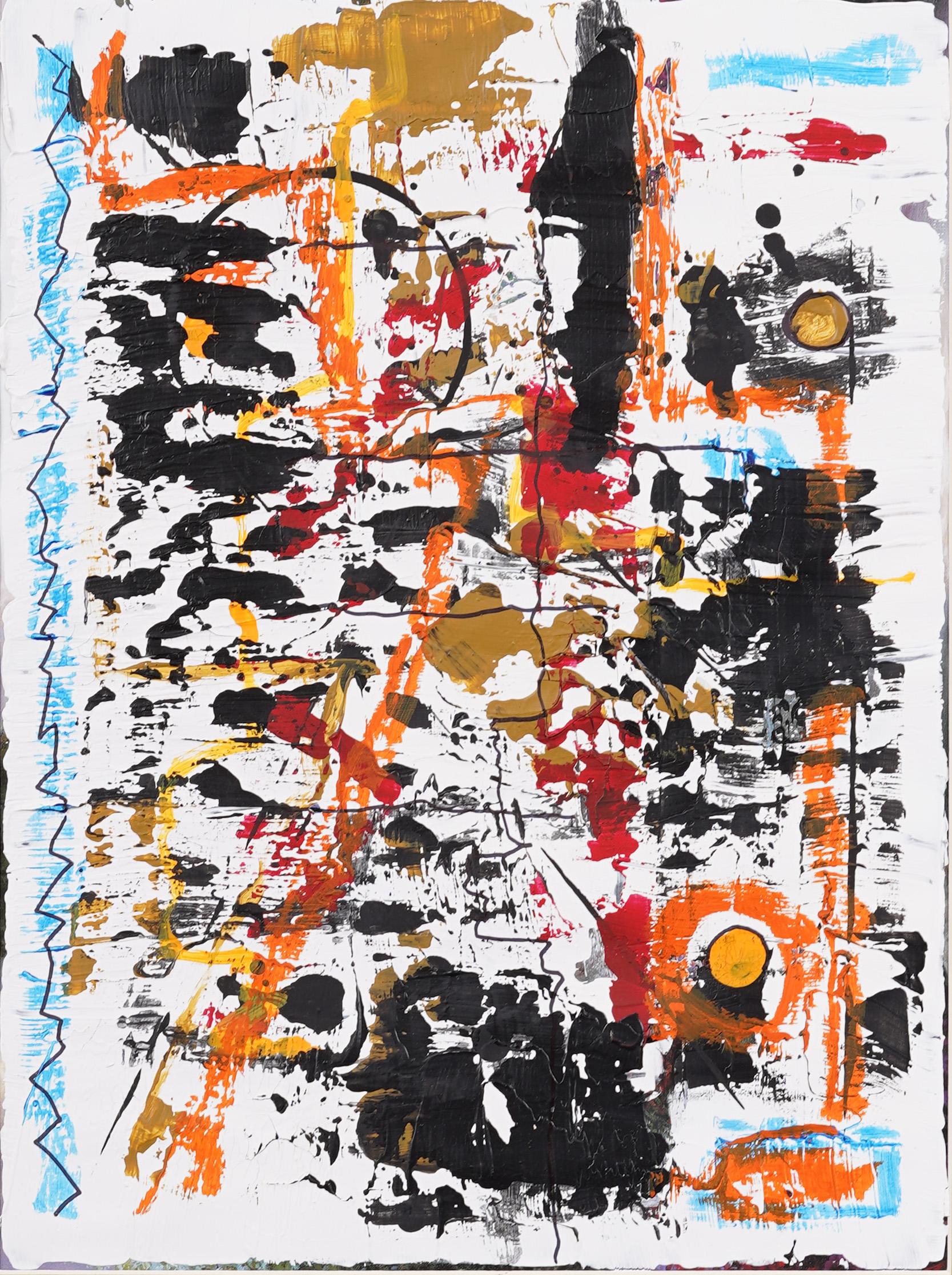 Antiguo cuadro al óleo expresionista abstracto americano modernista con marco francés - Abstract Painting Beige de Unknown