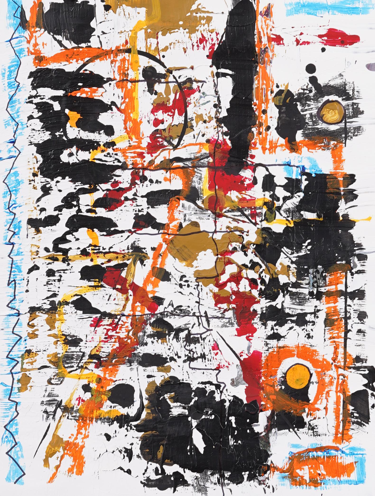 Antiguo cuadro al óleo expresionista abstracto americano modernista con marco francés 1