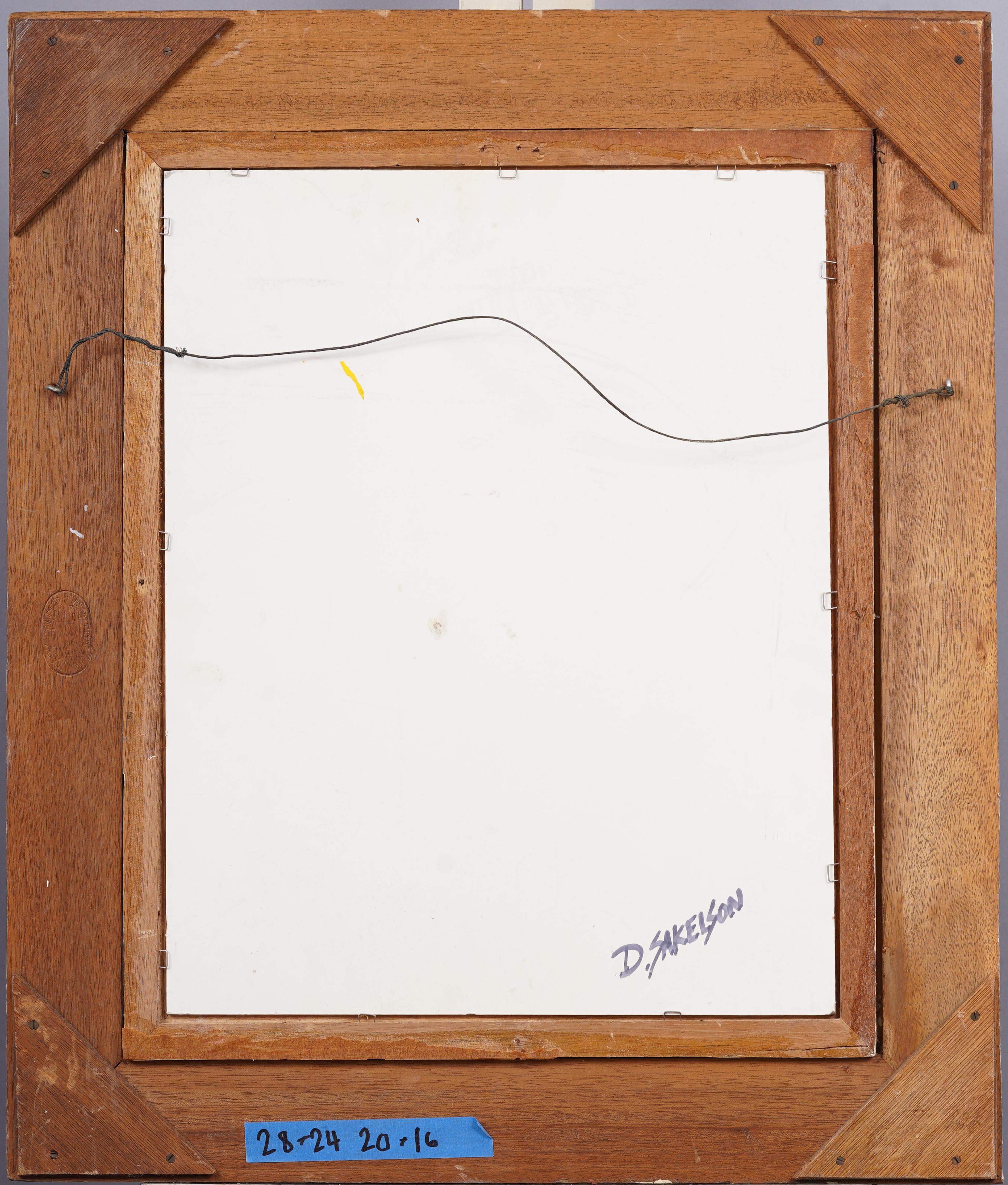 Antiguo cuadro al óleo expresionista abstracto americano modernista con marco francés 2