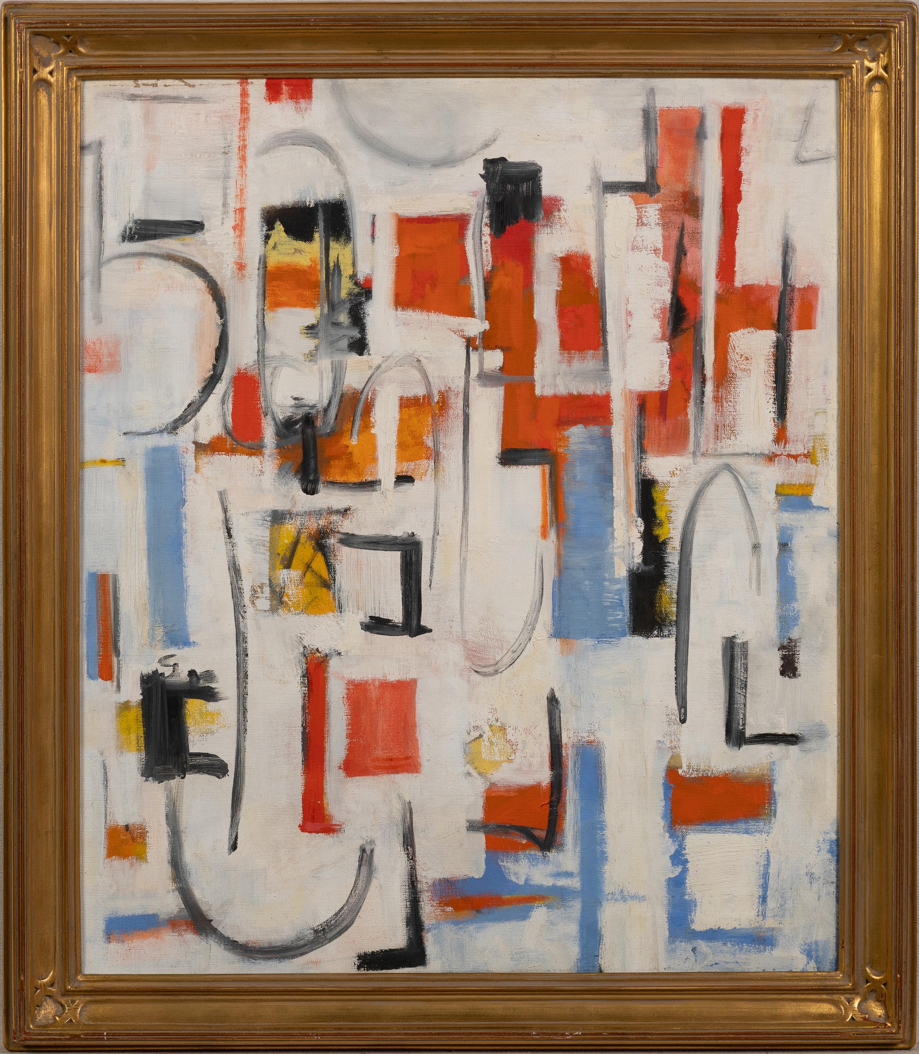 Antique American modernist abstract expressionist oil painting.  Oil on canvas.  Framed.   Signed verso.