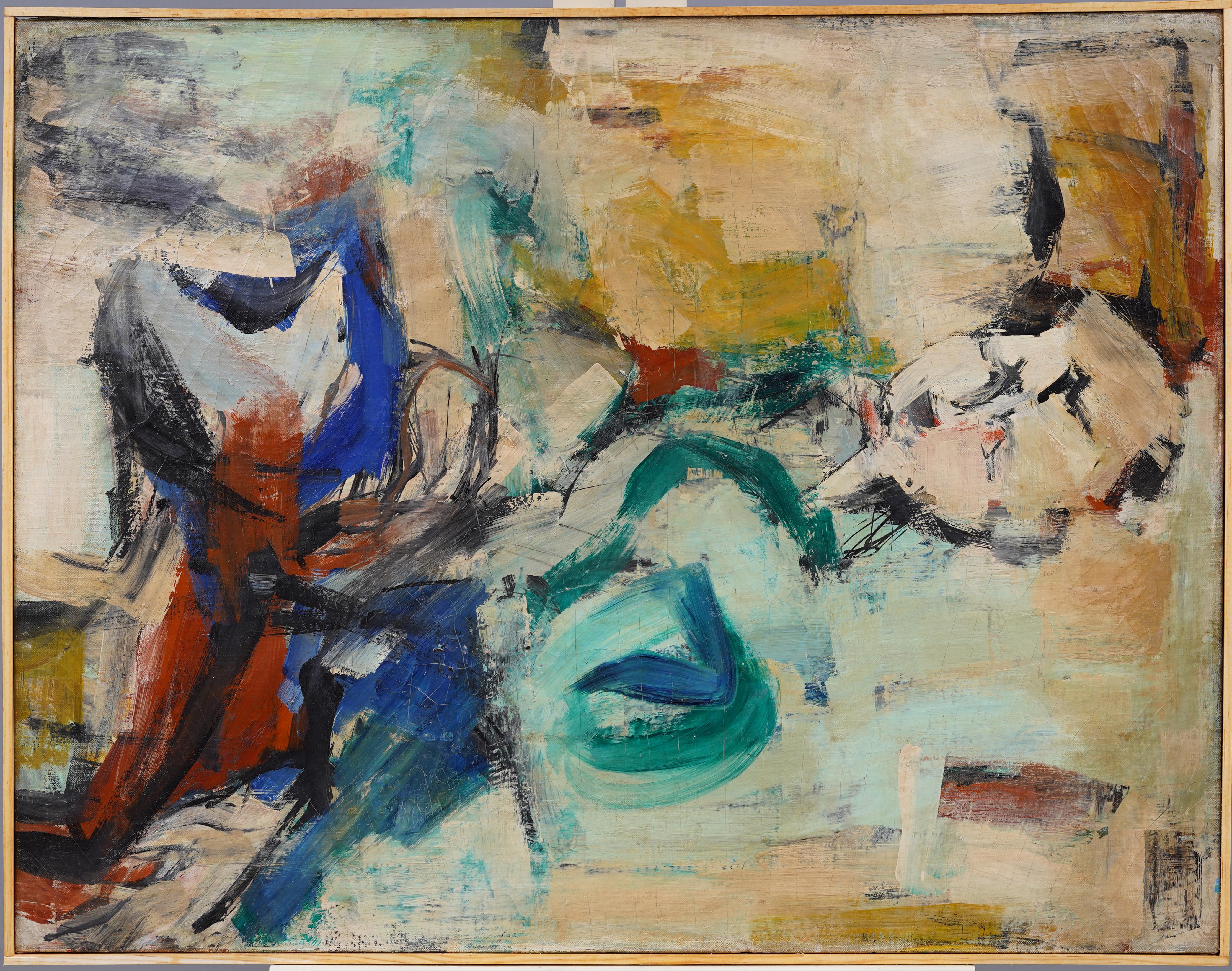 Very impressive and amazing mid 1900s abstract expressionist oil painting.  Oil on canvas.  No signature found.  Framed.  