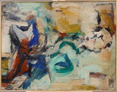 Ancienne peinture à l'huile expressionniste abstraite américaine moderniste d'époque New York