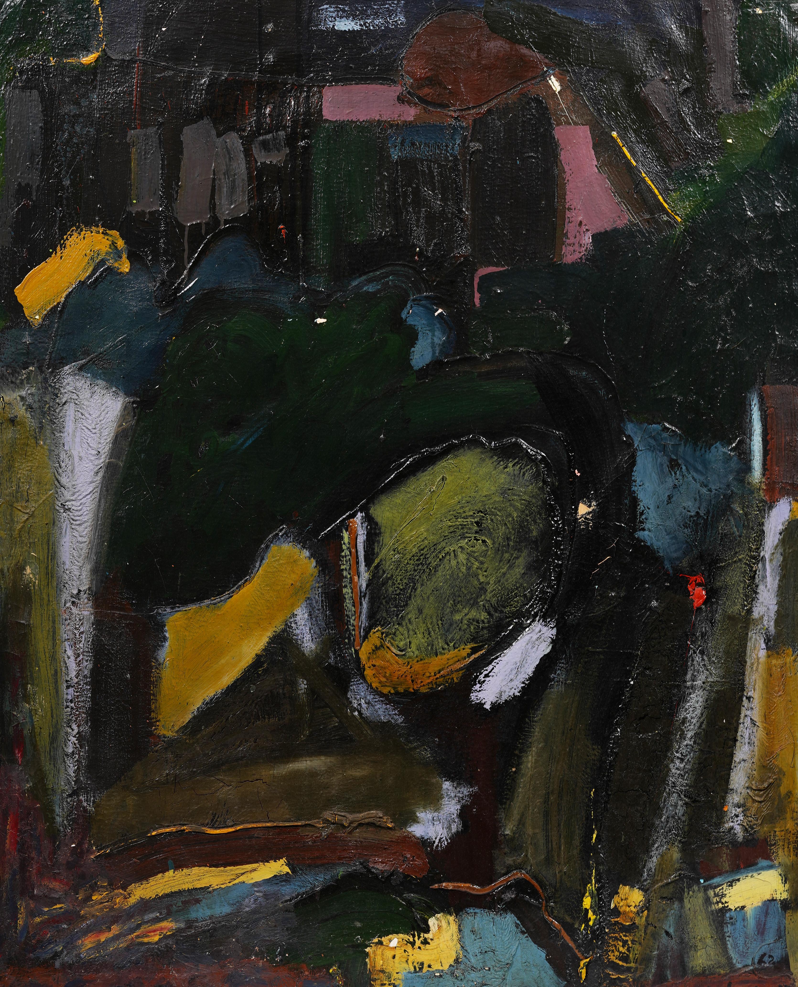 Antique American Modernist Abstract Expressionist Signed 1962 Large Oil Painting 1