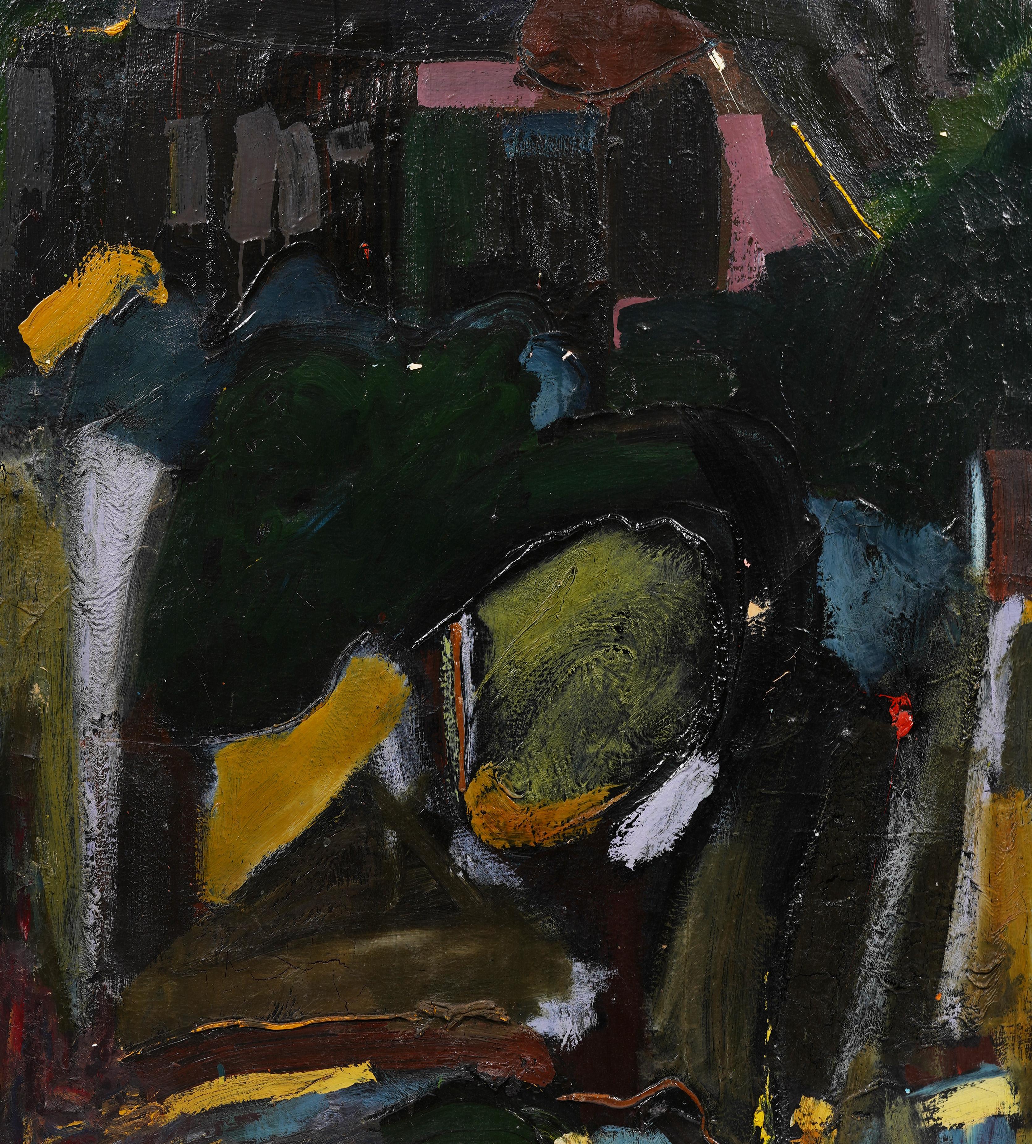 Antique American Modernist Abstract Expressionist Signed 1962 Large Oil Painting 2
