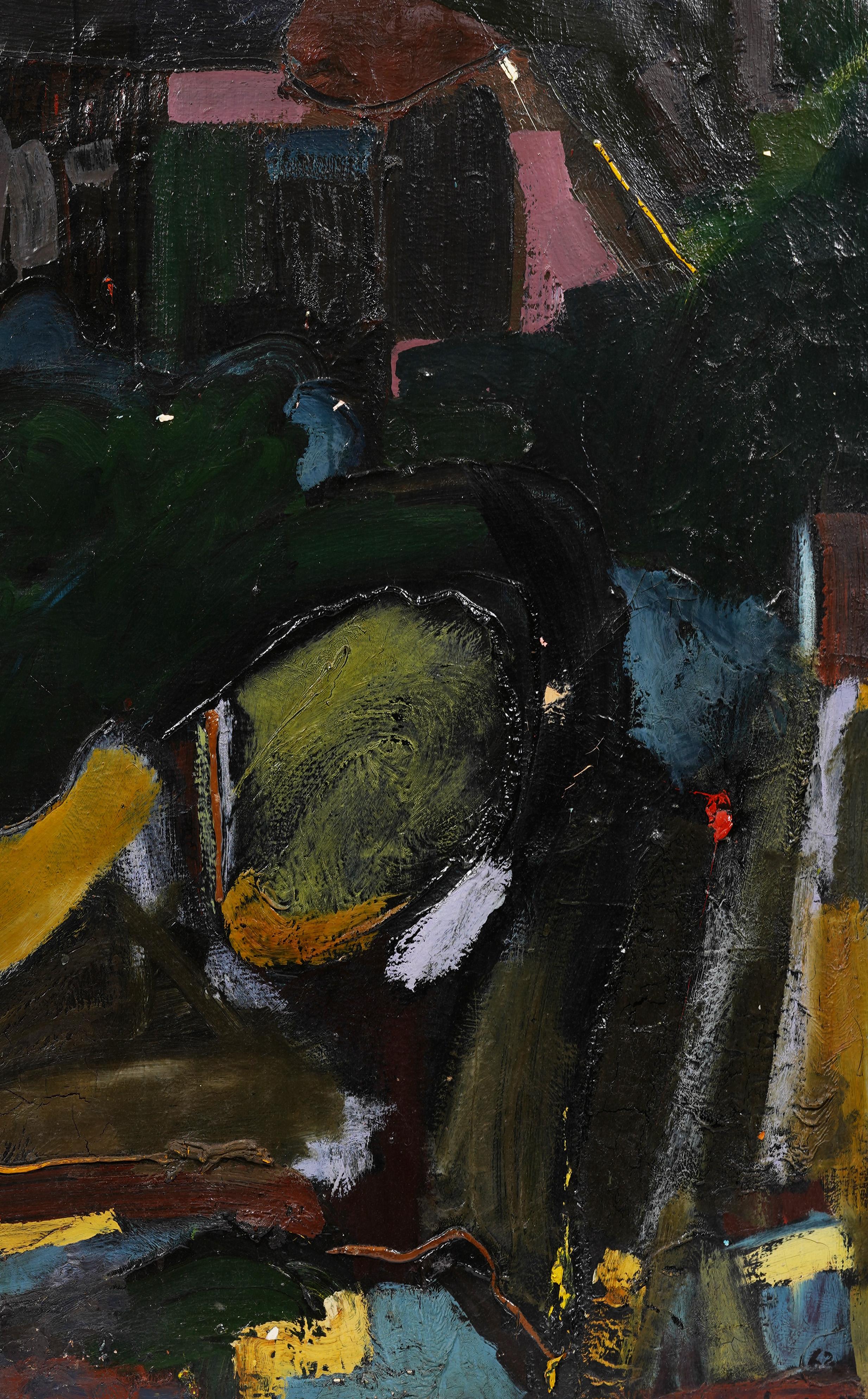 Antique American Modernist Abstract Expressionist Signed 1962 Large Oil Painting 3