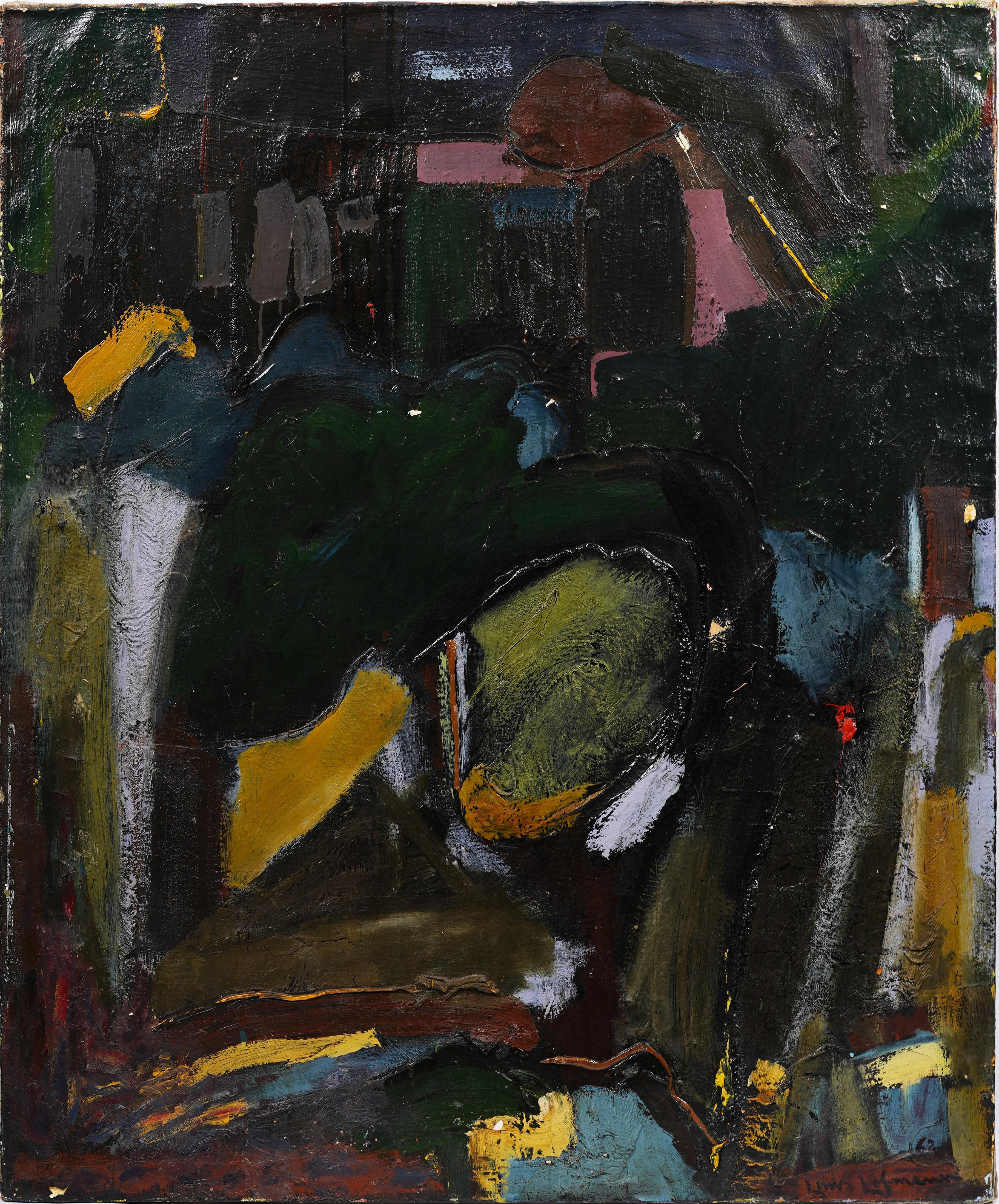 Unknown Landscape Painting - Antique American Modernist Abstract Expressionist Signed 1962 Large Oil Painting