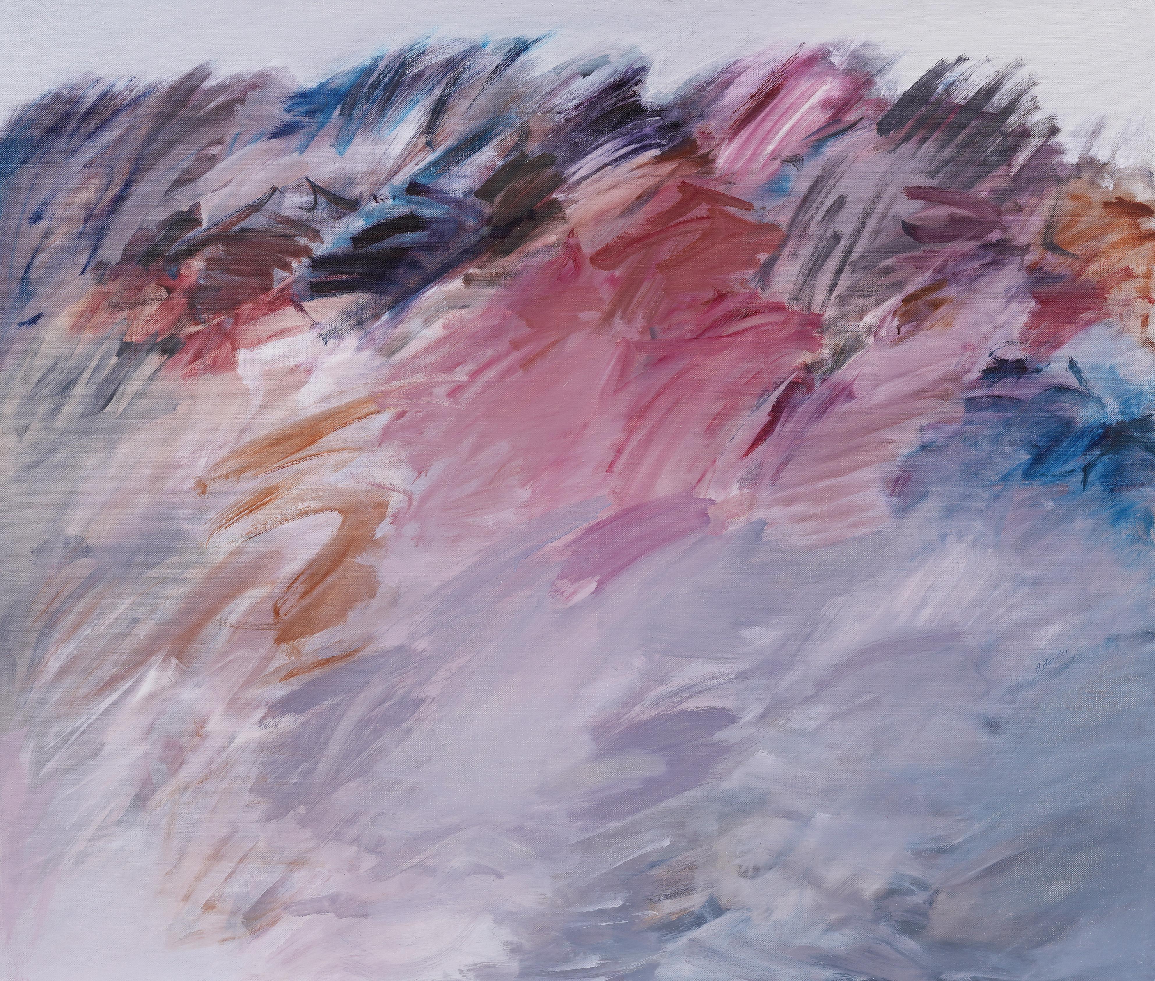 Ancienne peinture à l'huile abstraite moderniste américaine d'Adele Becker
(1929-2021).  Huile sur toile.  Encadré.  Signé.  


