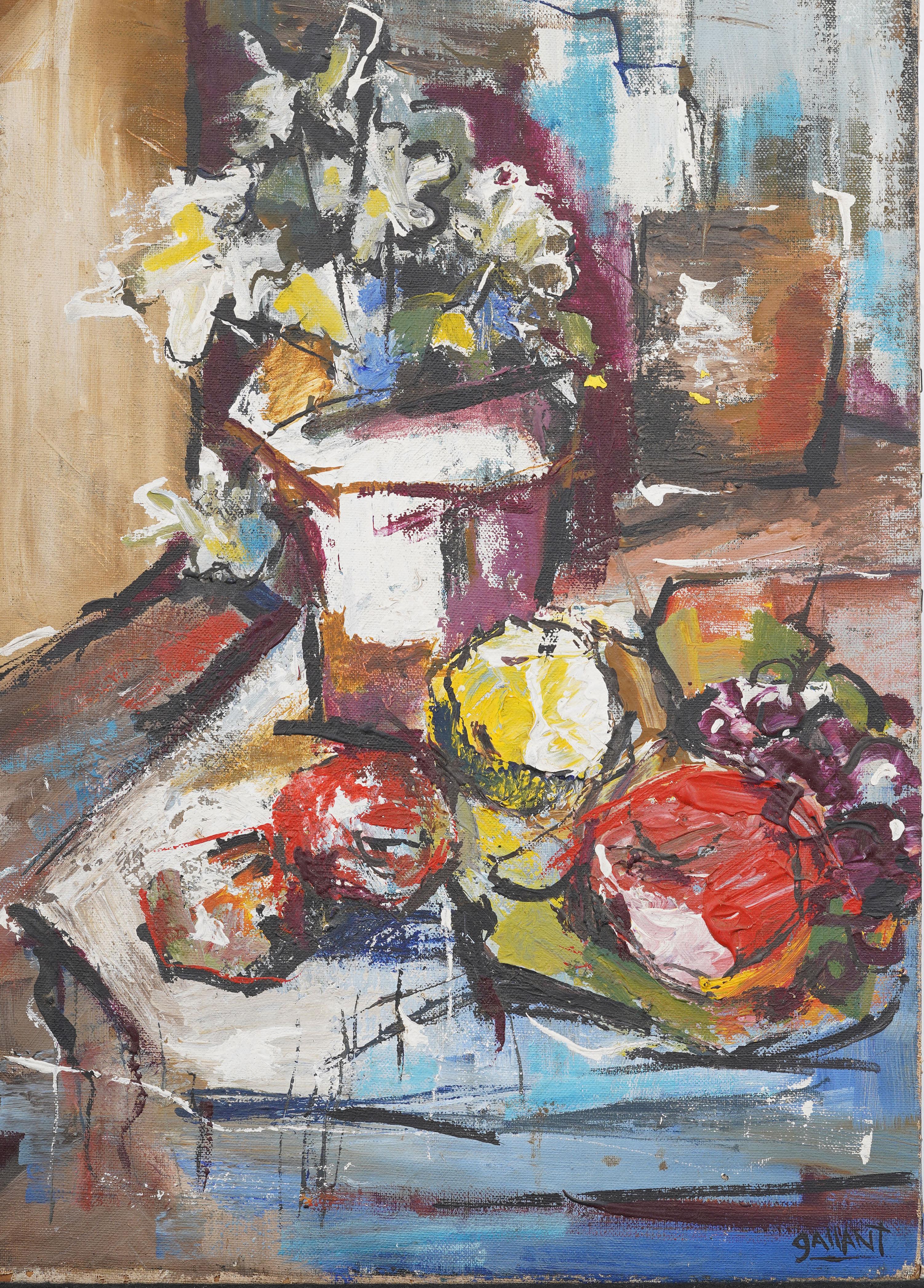 Antique American Modernist Abstract Expressionist Still Life Signed Oil Painting For Sale 1