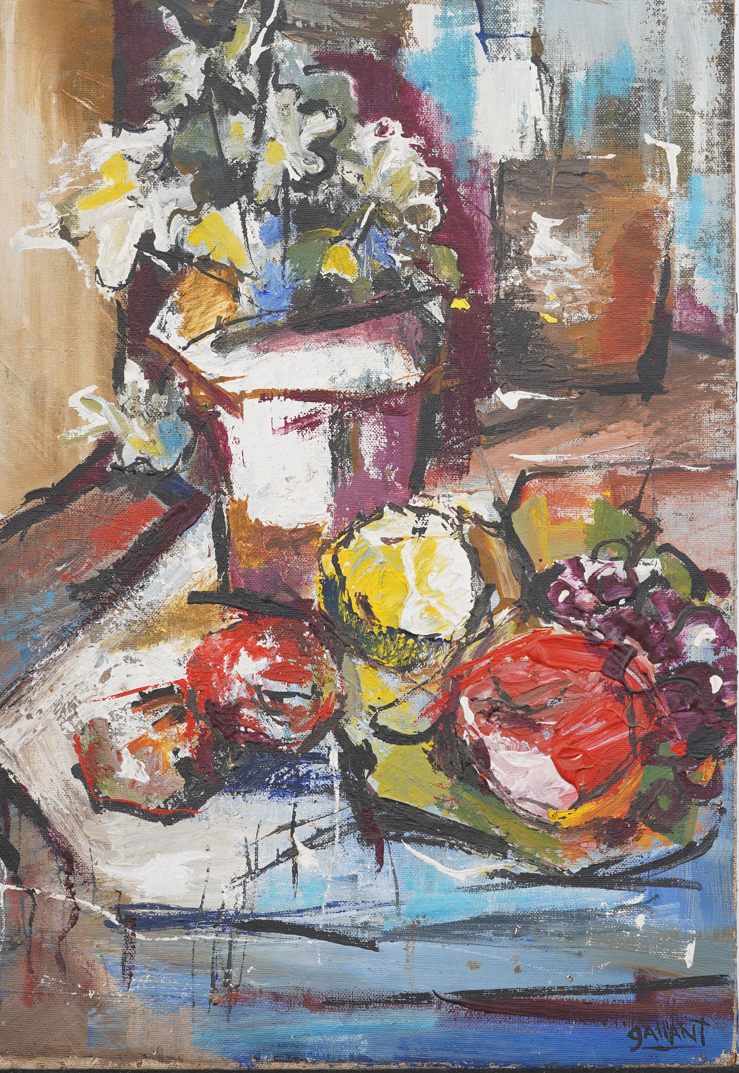 Antique American Modernist Abstract Expressionist Still Life Signed Oil Painting For Sale 2
