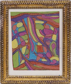 Antiguo cuadro al óleo americano modernista expresionista abstracto surrealista enmarcado