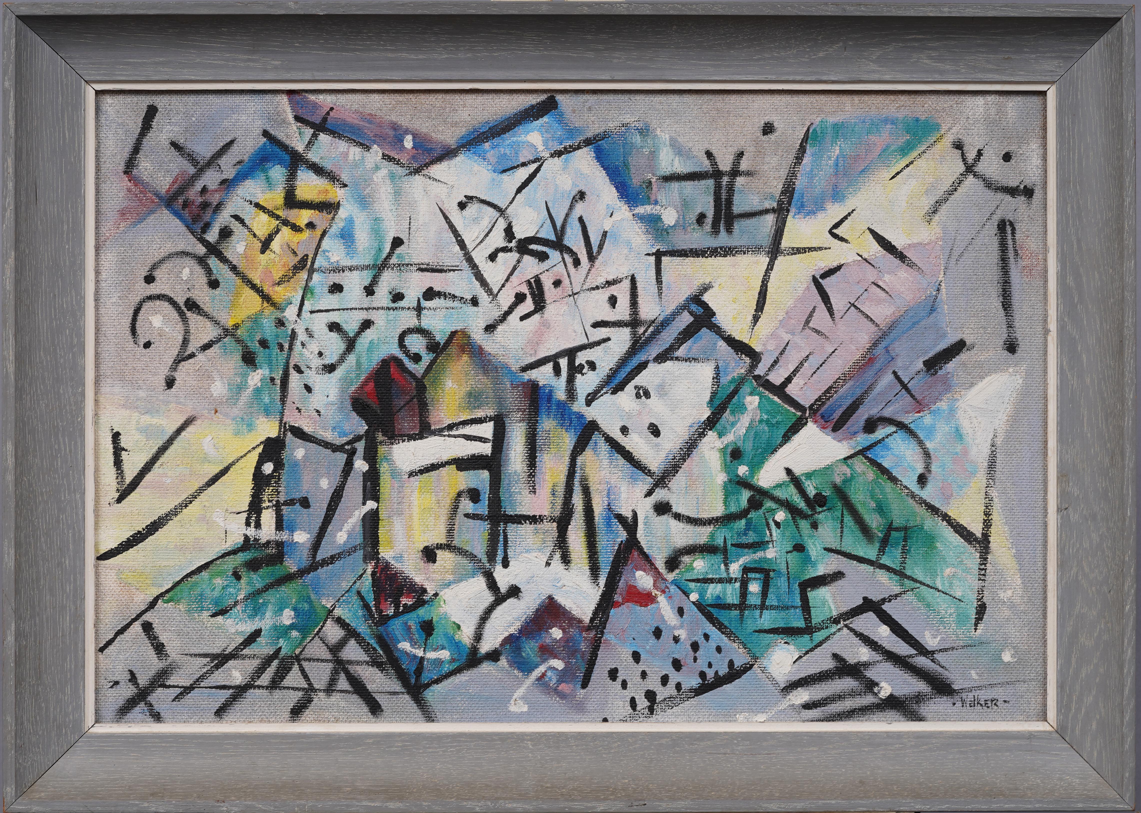 Antico dipinto ad olio americano modernista astratto con cornice firmata - Painting di Unknown