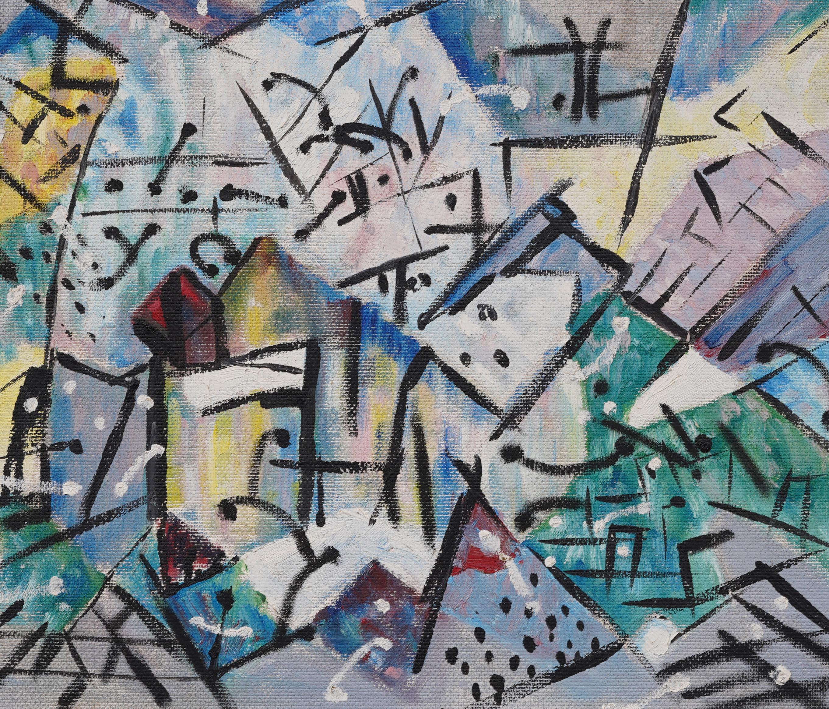 Antico dipinto ad olio americano modernista astratto con cornice firmata - Abstract Painting Grigio di Unknown