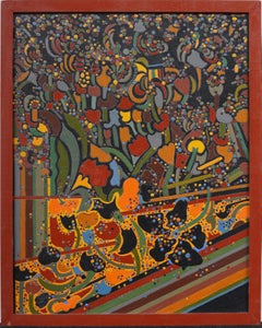 Antique American Modernist Abstract Flower Still Life Framed Oil Painting