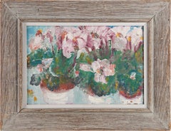 Vintage American Modernist Abstract Flower Still Life Outsider Art Oil Painting