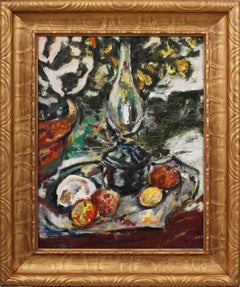 Antique American Modernist Abstract Fruit Still Life Framed Oil Painting