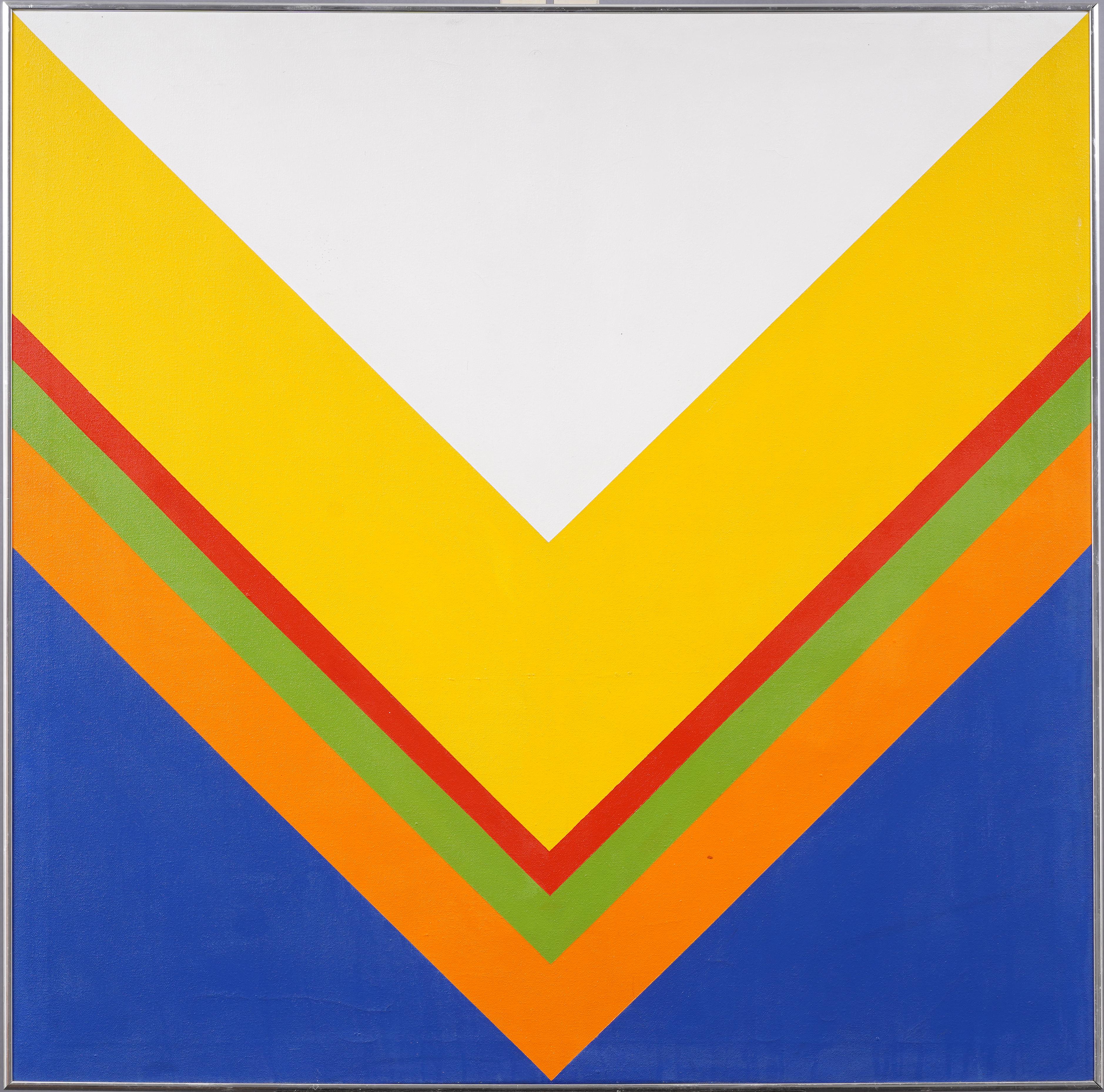 Antico quadro ad olio americano modernista astratto e geometrico, incorniciato, di grandi dimensioni e originale - Painting di Unknown
