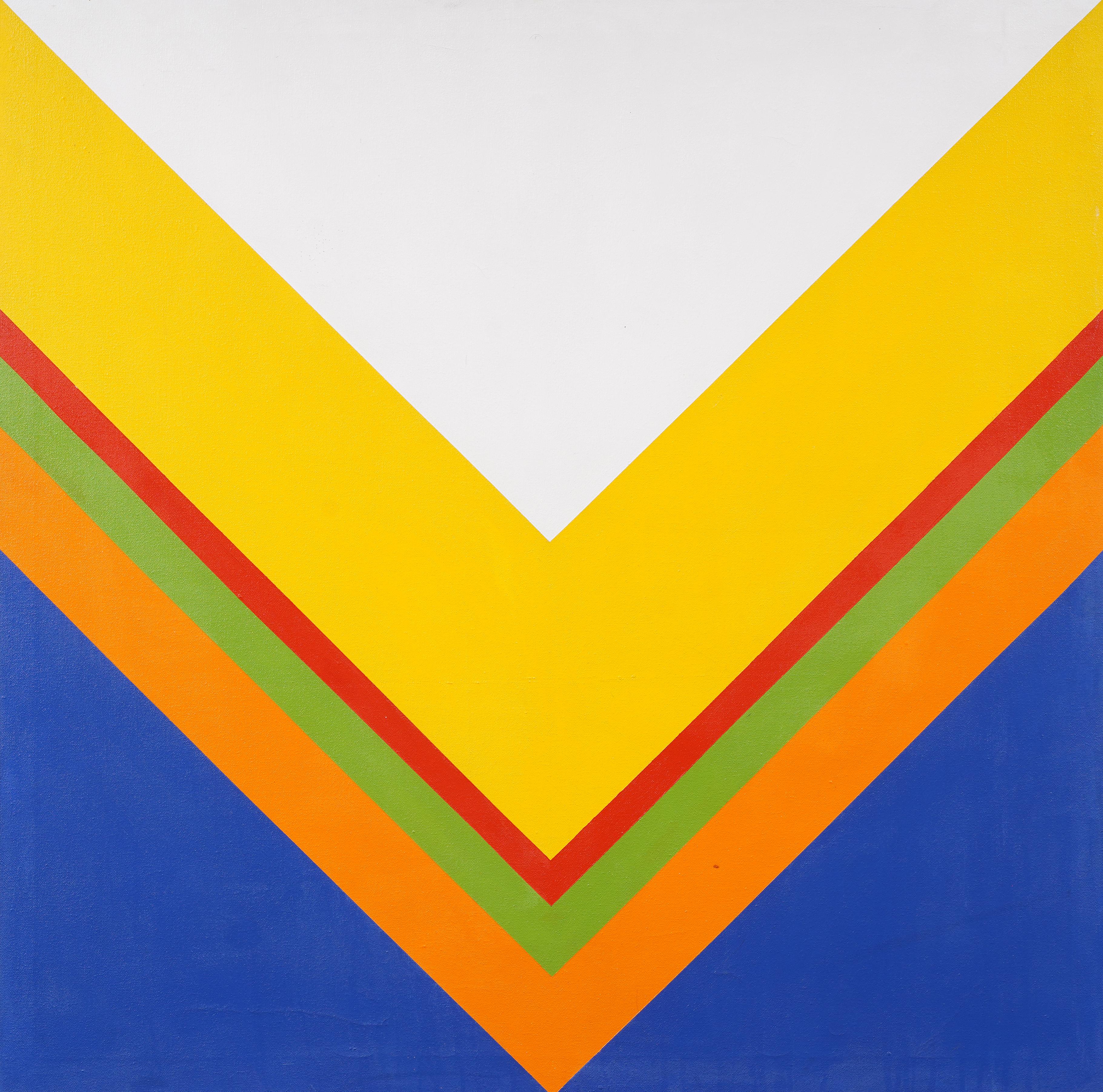 Antico quadro ad olio americano modernista astratto e geometrico, incorniciato, di grandi dimensioni e originale - Painting Astratto di Unknown