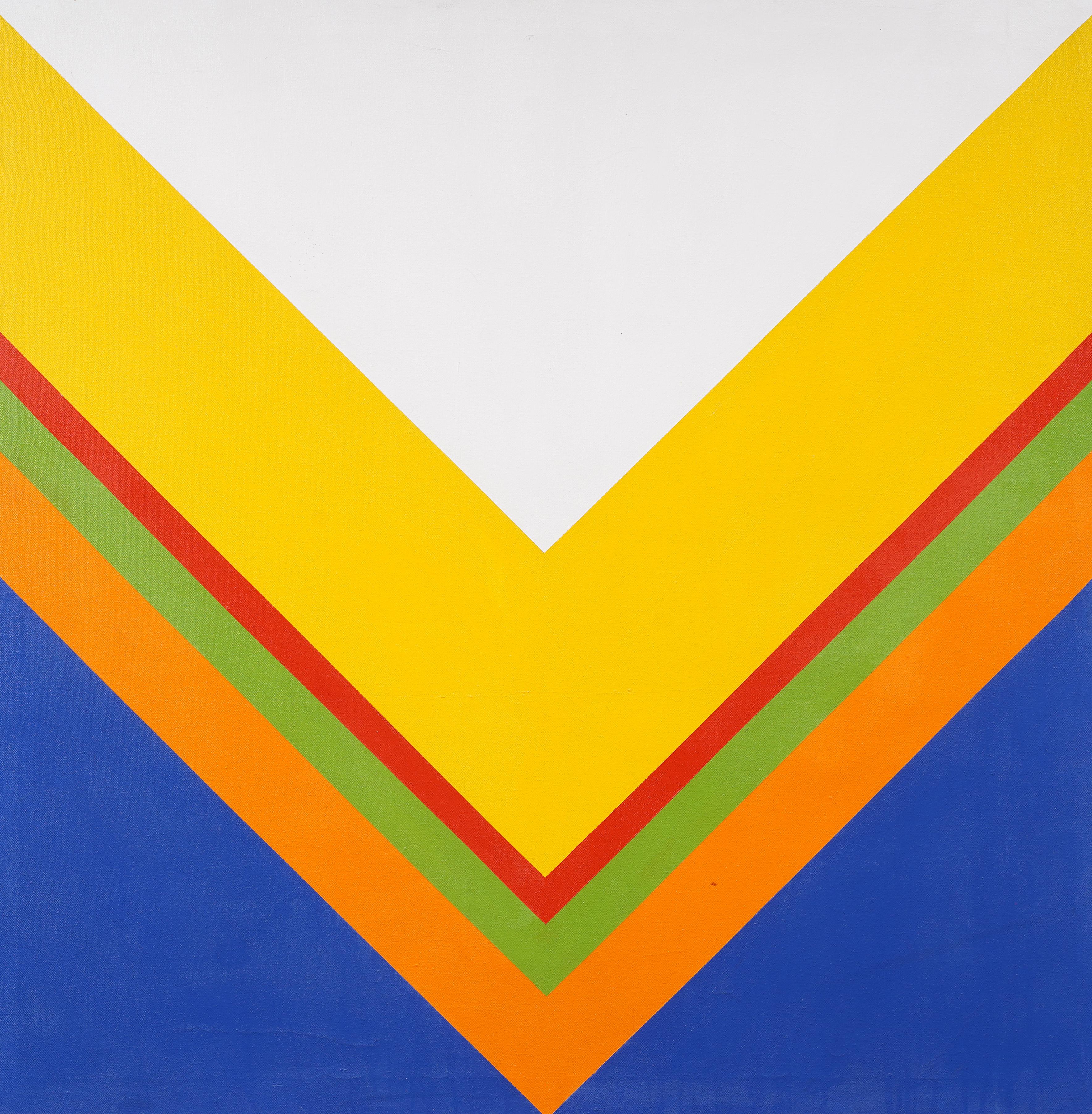 Antico quadro ad olio americano modernista astratto e geometrico, incorniciato, di grandi dimensioni e originale - Abstract Painting Grigio di Unknown