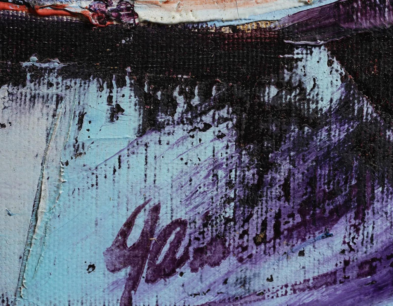 Antico dipinto a olio astratto americano modernista con firma sul paesaggio marino del porto - Abstract Painting Nero di Unknown