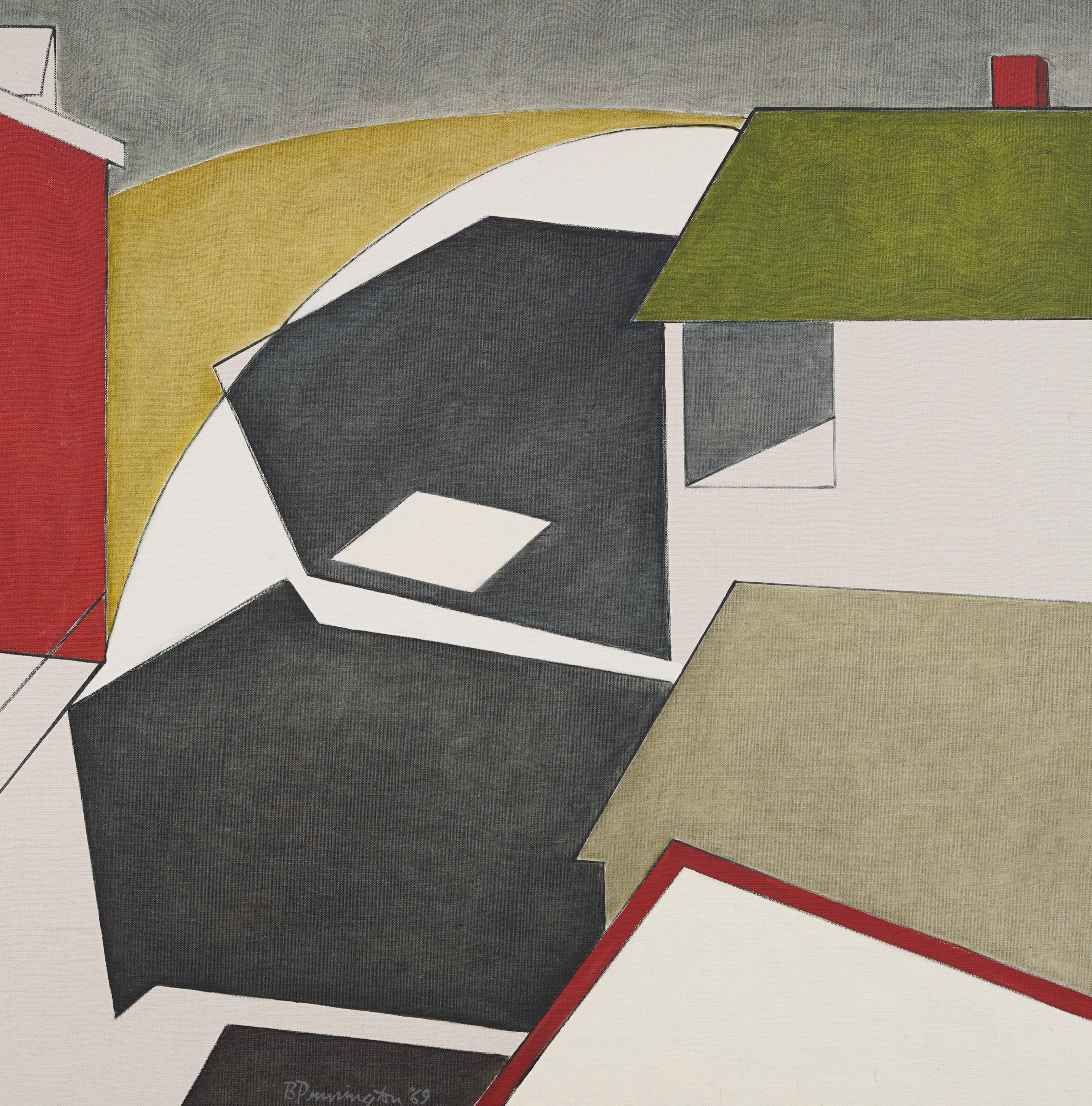 Antique American Modernist Abstract Houses Architecture Precisionist NY Painting For Sale 2