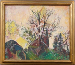 Antique American Modernist Abstract Landscape Giltwood Framed Blossom Painting