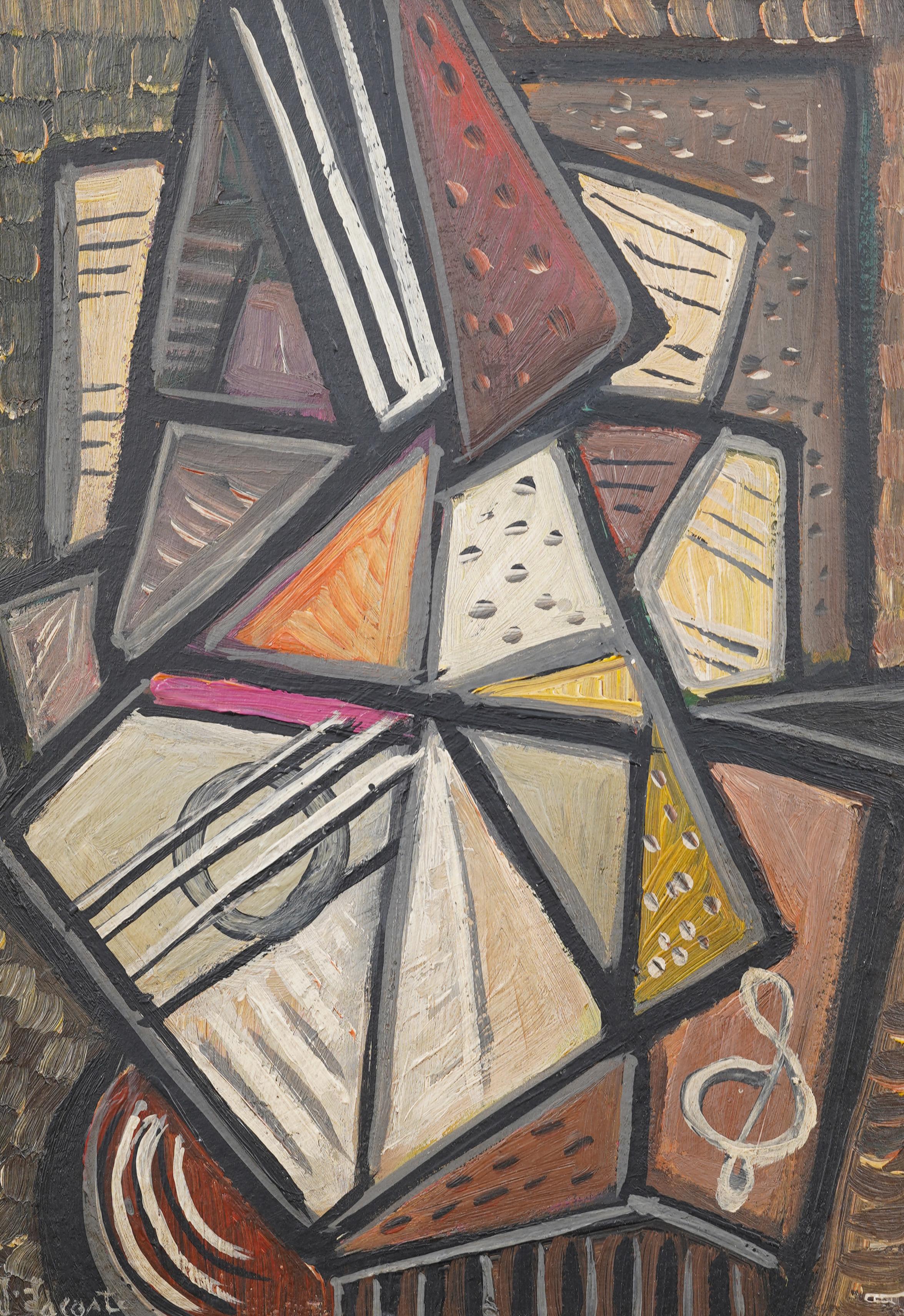 Antiguo cuadro al óleo cubista abstracto modernista americano firmado y enmarcado - Painting Cubista de Unknown