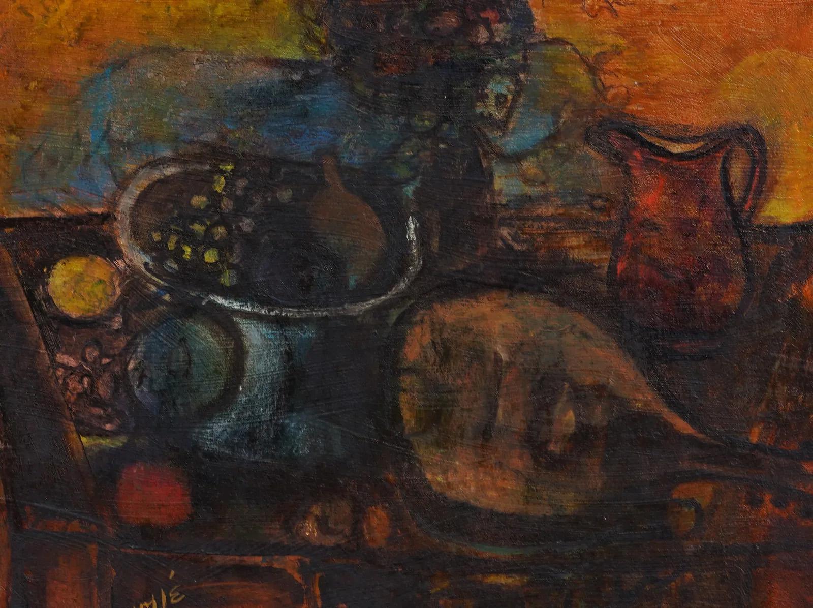 Antica natura morta astratta modernista americana ben incorniciata e firmata - Still-Life Painting Nero di Unknown